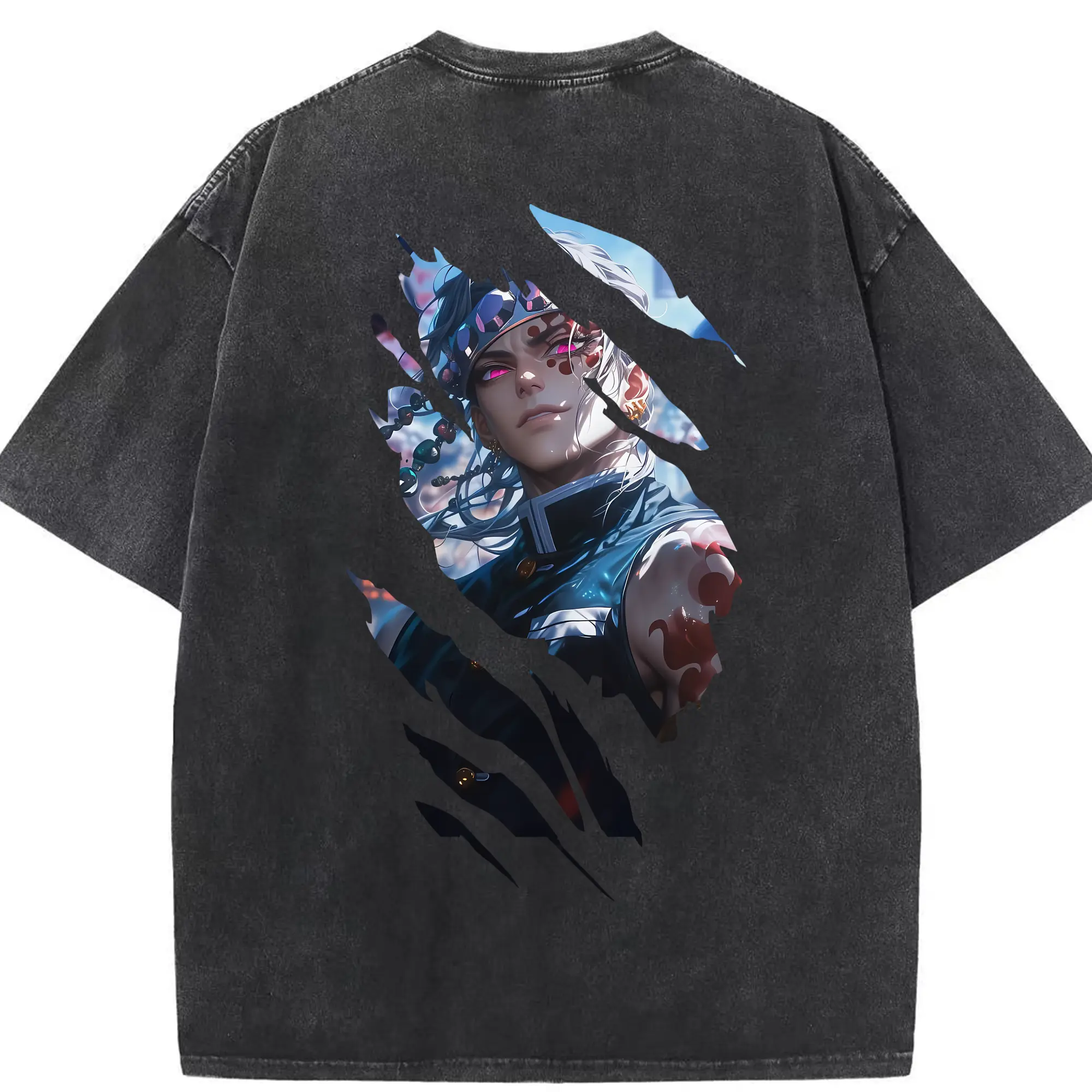 鬼滅の刃 グッズ,宇髄 天元 - 綿100％ ヴィンテージ風 半袖Tシャツ ・ 背面プリント ・ 柔らか肌触り ・ 通気性 快適 ・ スポーツ カジュアル 外出用