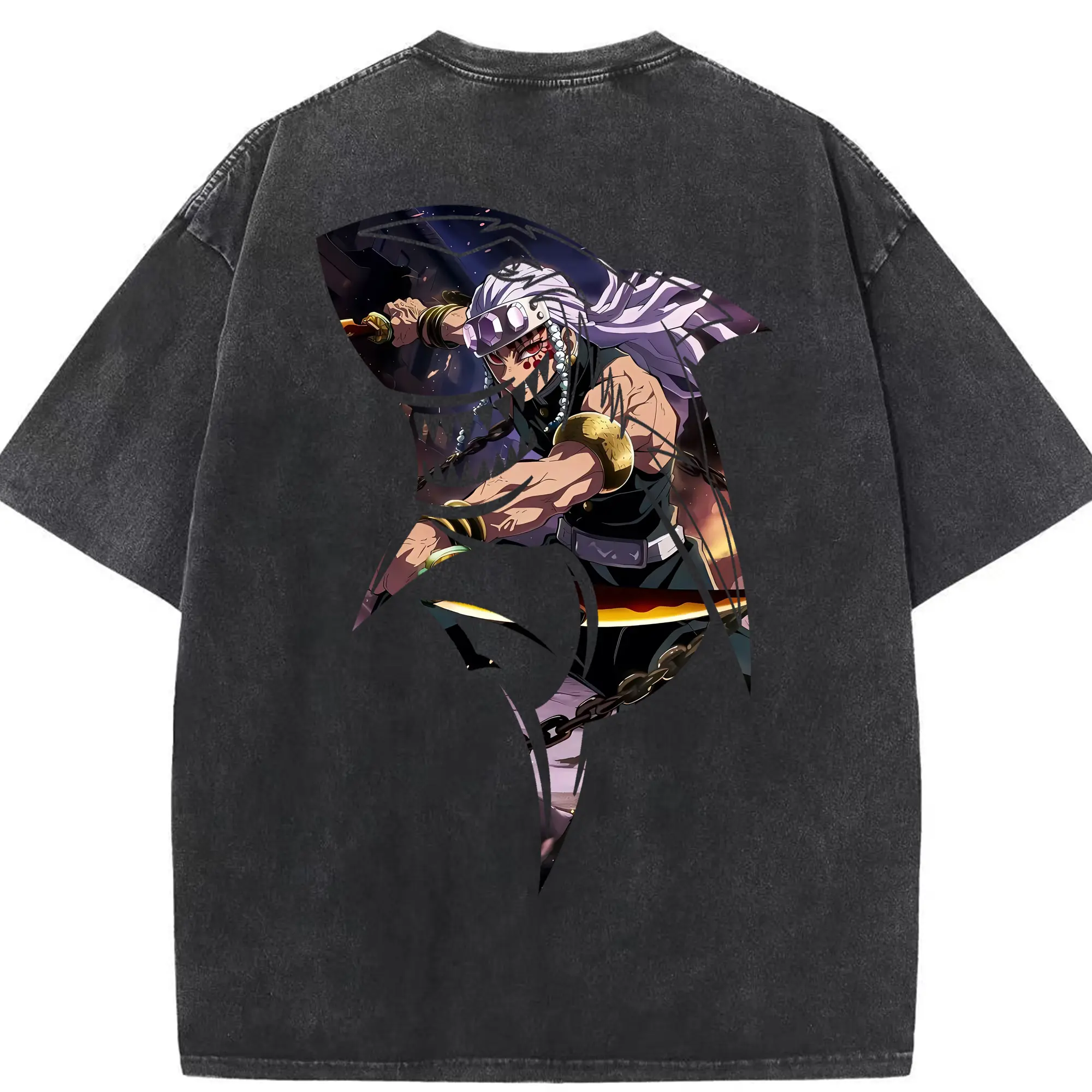 鬼滅の刃 グッズ,宇髄 天元 - 綿100％ ヴィンテージ風 半袖Tシャツ ・ 背面プリント ・ 柔らか肌触り ・ 通気性 快適 ・ スポーツ カジュアル 外出用