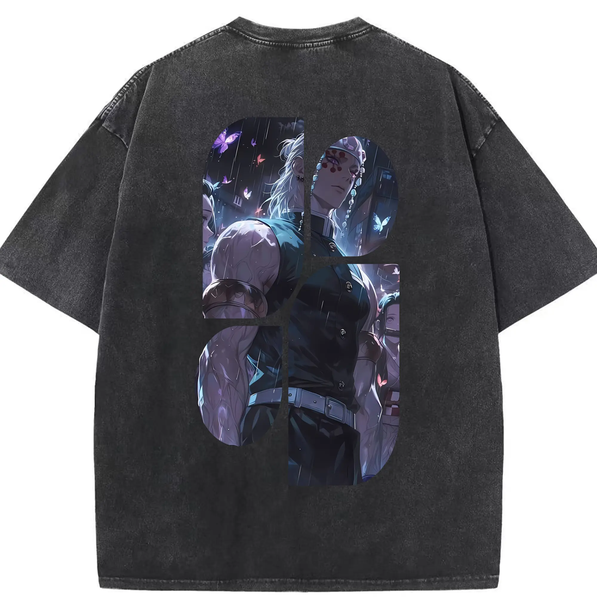 鬼滅の刃 グッズ,宇髄 天元 - 綿100％ ヴィンテージ風 半袖Tシャツ ・ 背面プリント ・ 柔らか肌触り ・ 通気性 快適 ・ スポーツ カジュアル 外出用