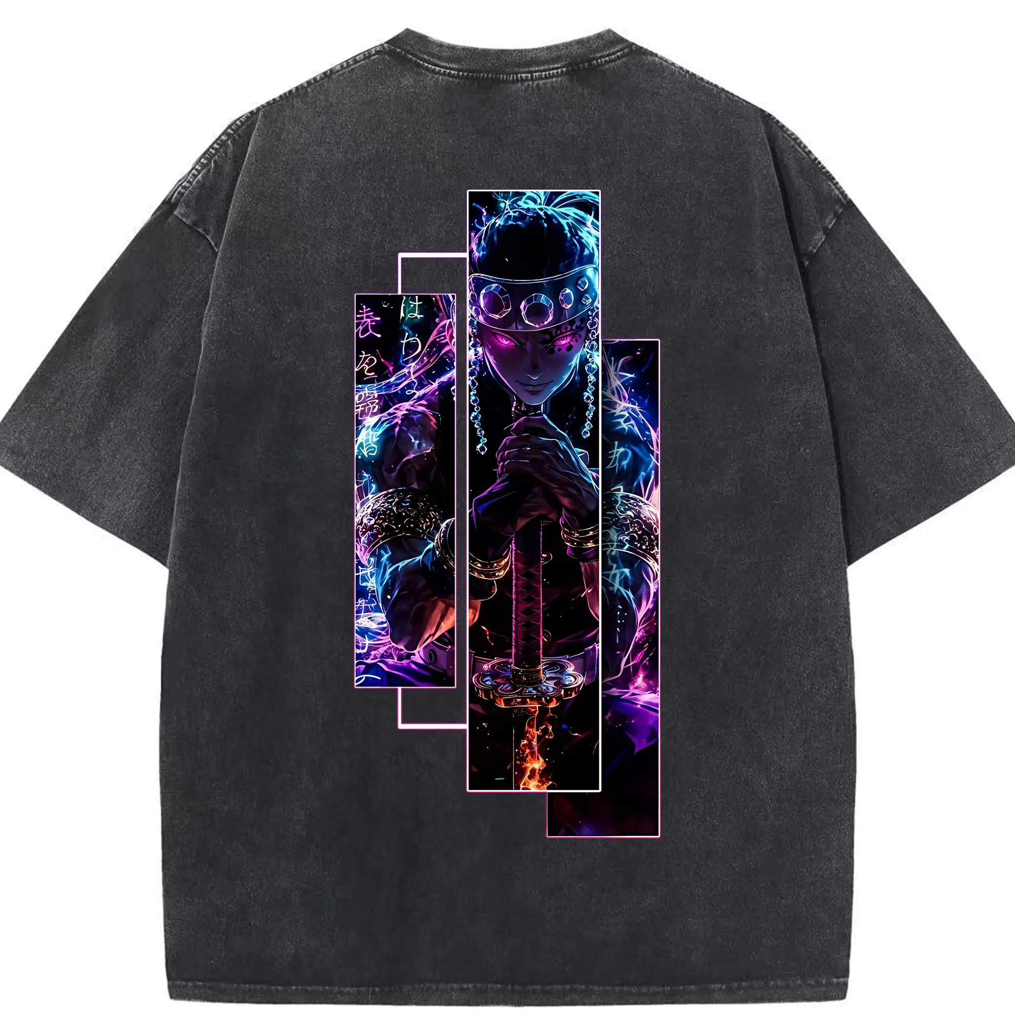 鬼滅の刃 グッズ,宇髄 天元 - 綿100％ ヴィンテージ風 半袖Tシャツ ・ 背面プリント ・ 柔らか肌触り ・ 通気性 快適 ・ スポーツ カジュアル 外出用