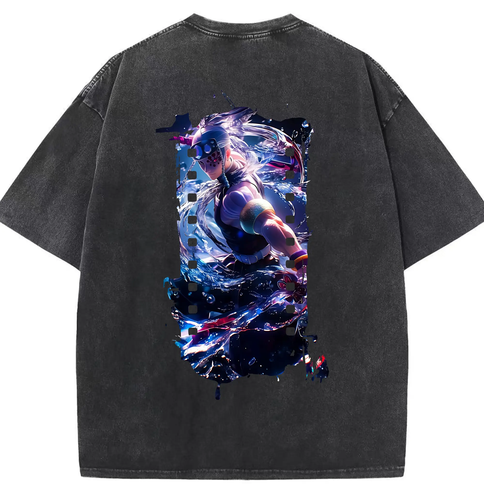 鬼滅の刃 グッズ,宇髄 天元 - 綿100％ ヴィンテージ風 半袖Tシャツ ・ 背面プリント ・ 柔らか肌触り ・ 通気性 快適 ・ スポーツ カジュアル 外出用