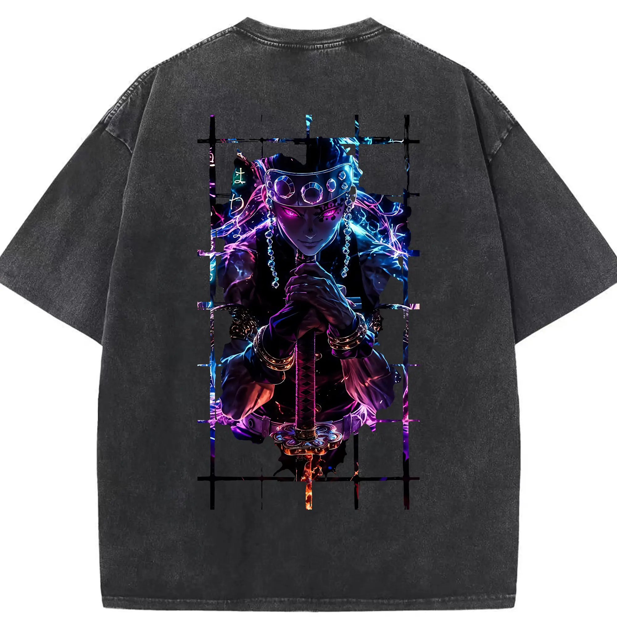 鬼滅の刃 グッズ,宇髄 天元 - 綿100％ ヴィンテージ風 半袖Tシャツ ・ 背面プリント ・ 柔らか肌触り ・ 通気性 快適 ・ スポーツ カジュアル 外出用