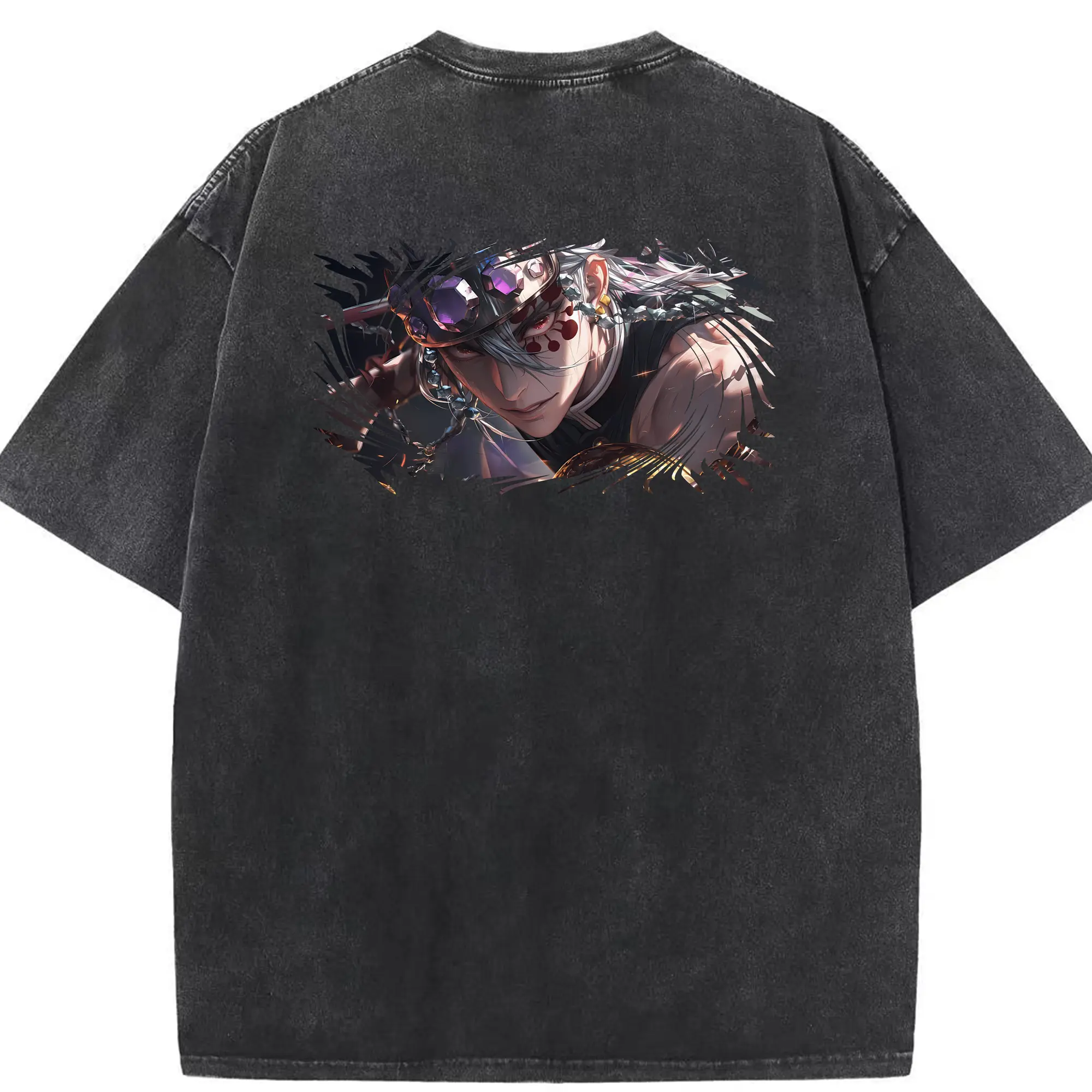 鬼滅の刃 グッズ,宇髄 天元 - 綿100％ ヴィンテージ風 半袖Tシャツ ・ 背面プリント ・ 柔らか肌触り ・ 通気性 快適 ・ スポーツ カジュアル 外出用