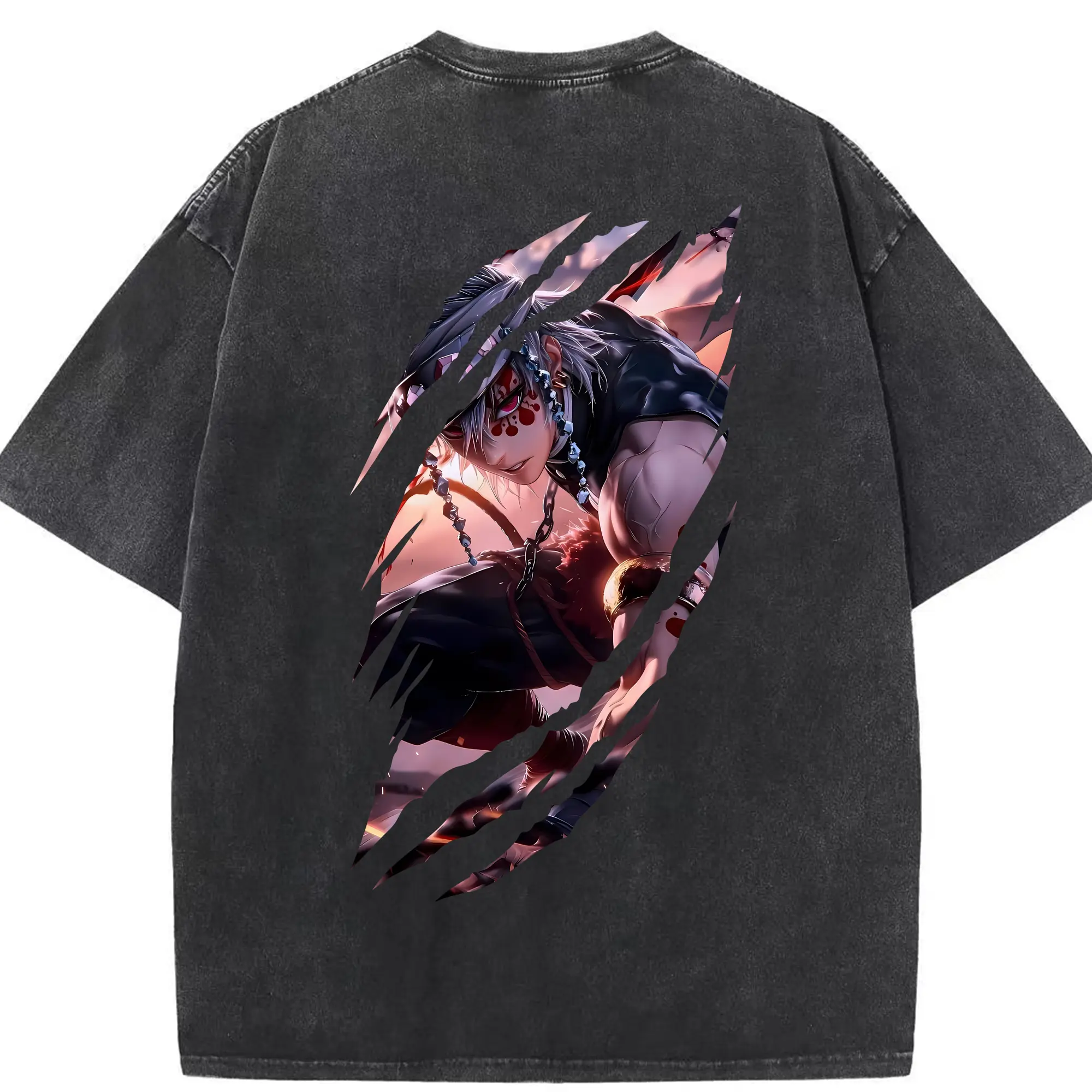 鬼滅の刃 グッズ,宇髄 天元 - 綿100％ ヴィンテージ風 半袖Tシャツ ・ 背面プリント ・ 柔らか肌触り ・ 通気性 快適 ・ スポーツ カジュアル 外出用