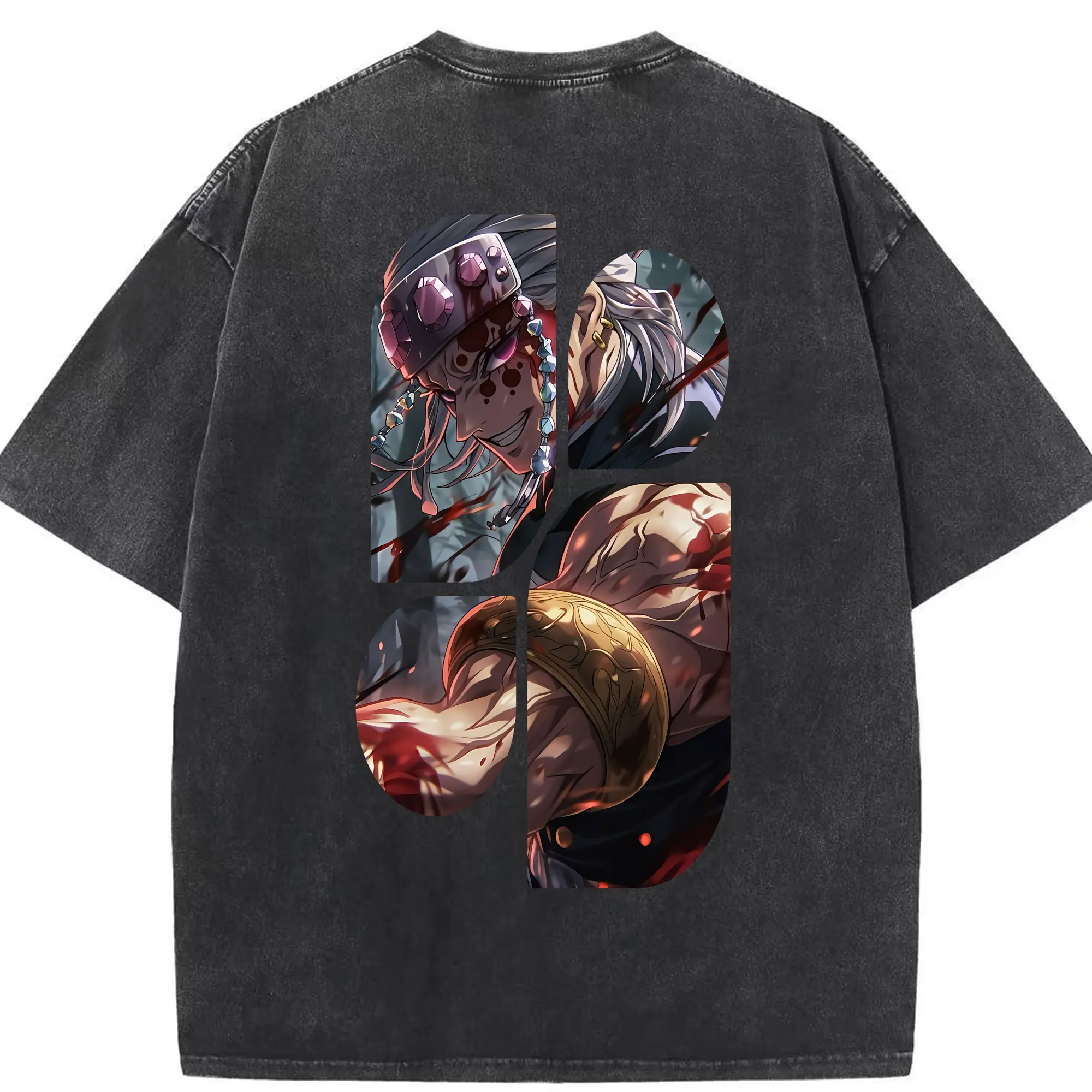 鬼滅の刃 グッズ,宇髄 天元 - 綿100％ ヴィンテージ風 半袖Tシャツ ・ 背面プリント ・ 柔らか肌触り ・ 通気性 快適 ・ スポーツ カジュアル 外出用