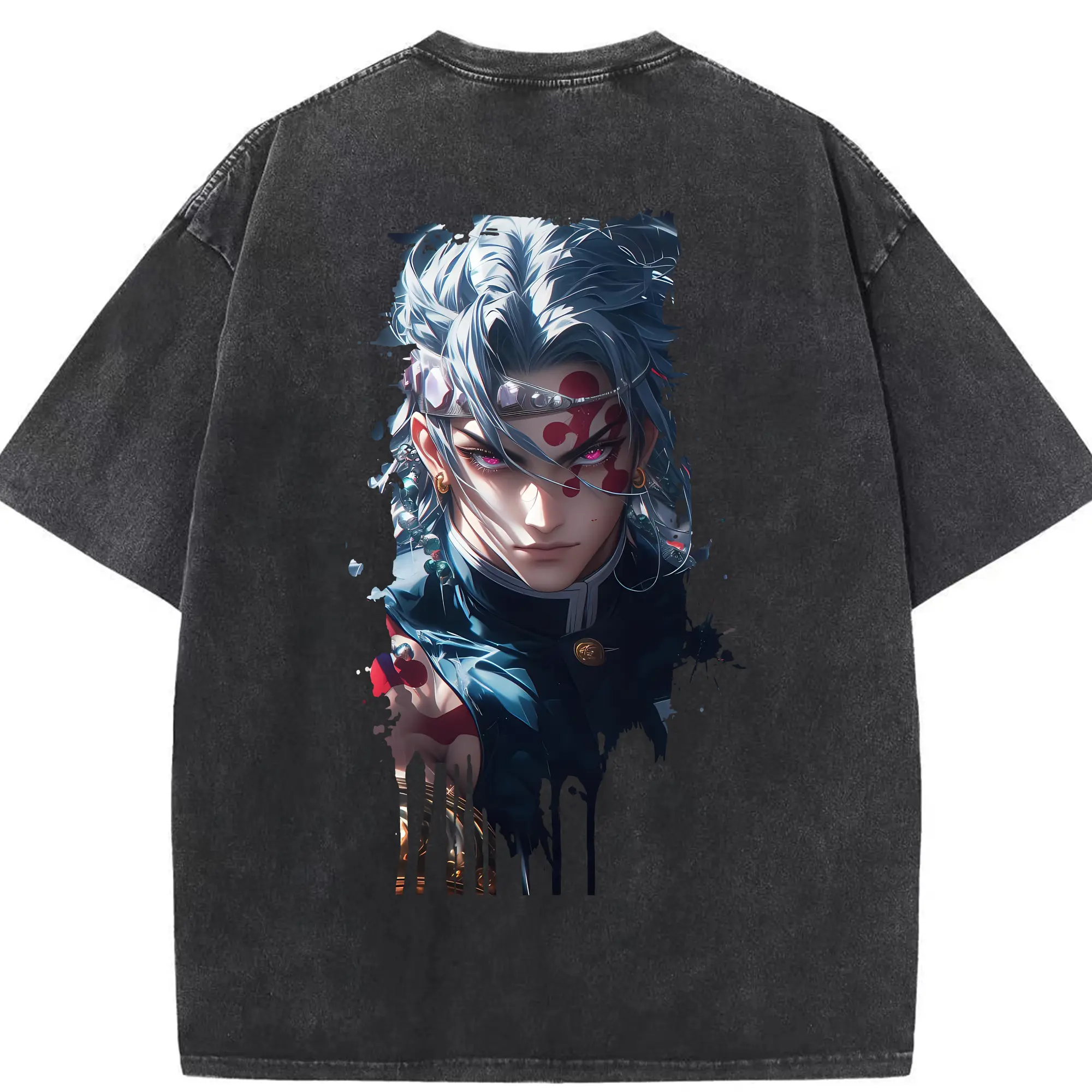 鬼滅の刃 グッズ,宇髄 天元 - 綿100％ ヴィンテージ風 半袖Tシャツ ・ 背面プリント ・ 柔らか肌触り ・ 通気性 快適 ・ スポーツ カジュアル 外出用