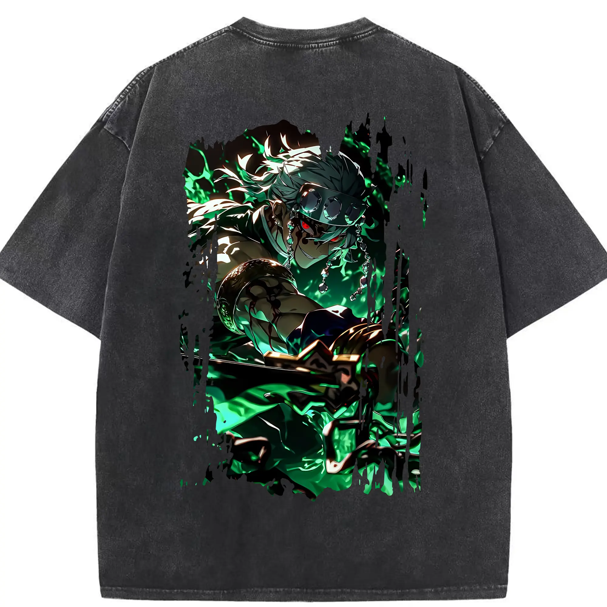 鬼滅の刃 グッズ,宇髄 天元 - 綿100％ ヴィンテージ風 半袖Tシャツ ・ 背面プリント ・ 柔らか肌触り ・ 通気性 快適 ・ スポーツ カジュアル 外出用