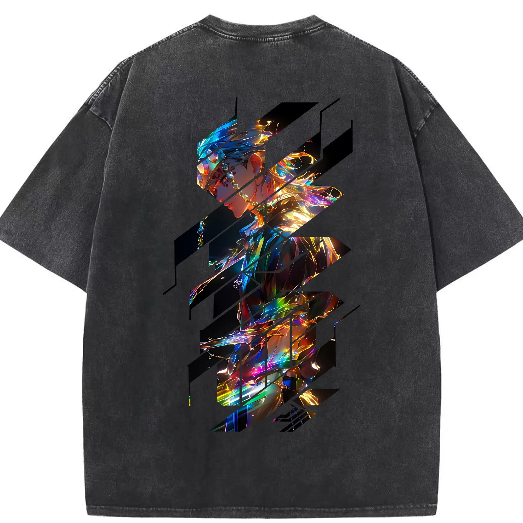 鬼滅の刃 グッズ,宇髄 天元 - 綿100％ ヴィンテージ風 半袖Tシャツ ・ 背面プリント ・ 柔らか肌触り ・ 通気性 快適 ・ スポーツ カジュアル 外出用