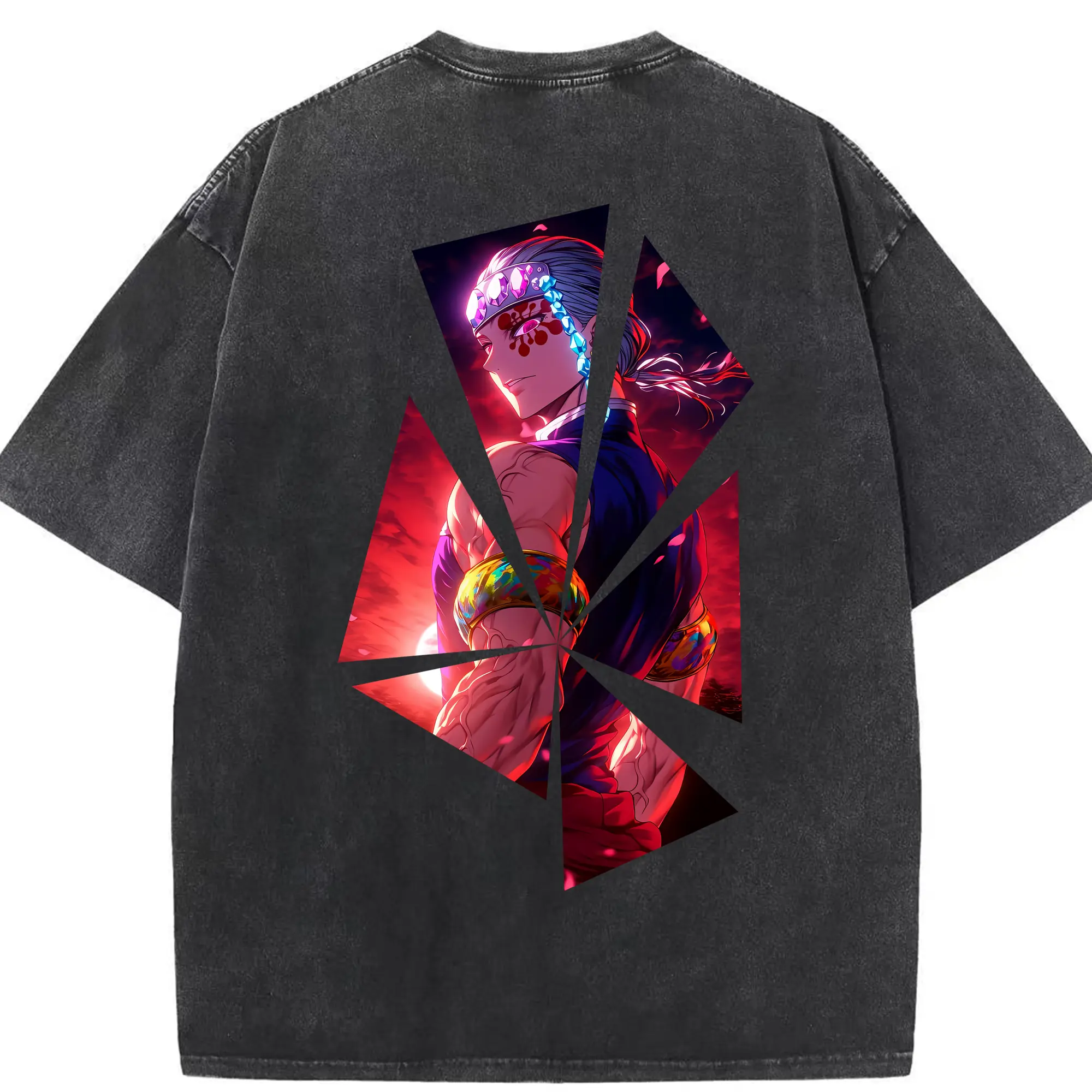 鬼滅の刃 グッズ,宇髄 天元 - 綿100％ ヴィンテージ風 半袖Tシャツ ・ 背面プリント ・ 柔らか肌触り ・ 通気性 快適 ・ スポーツ カジュアル 外出用