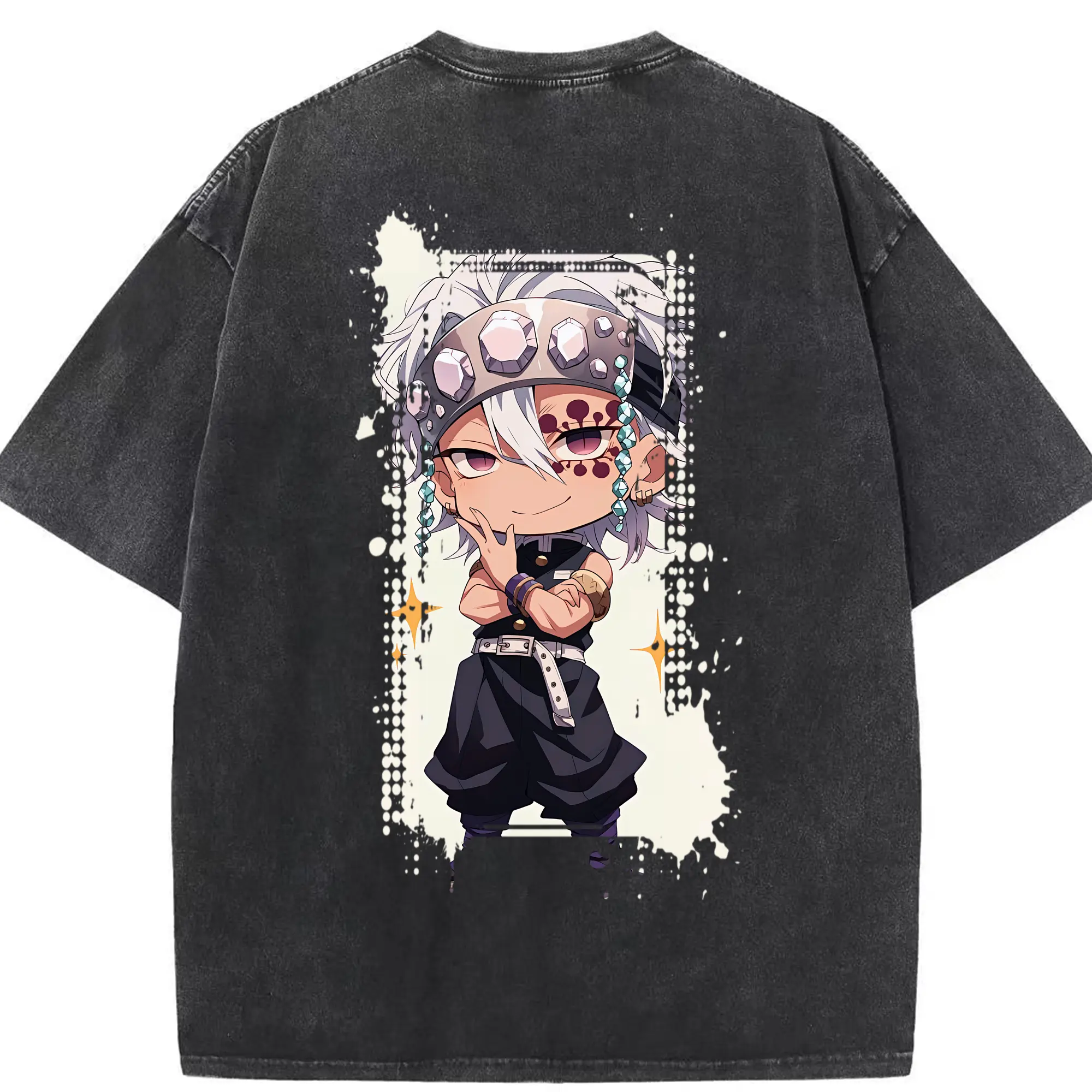 鬼滅の刃 グッズ,宇髄 天元 - 綿100％ ヴィンテージ風 半袖Tシャツ ・ 背面プリント ・ 柔らか肌触り ・ 通気性 快適 ・ スポーツ カジュアル 外出用