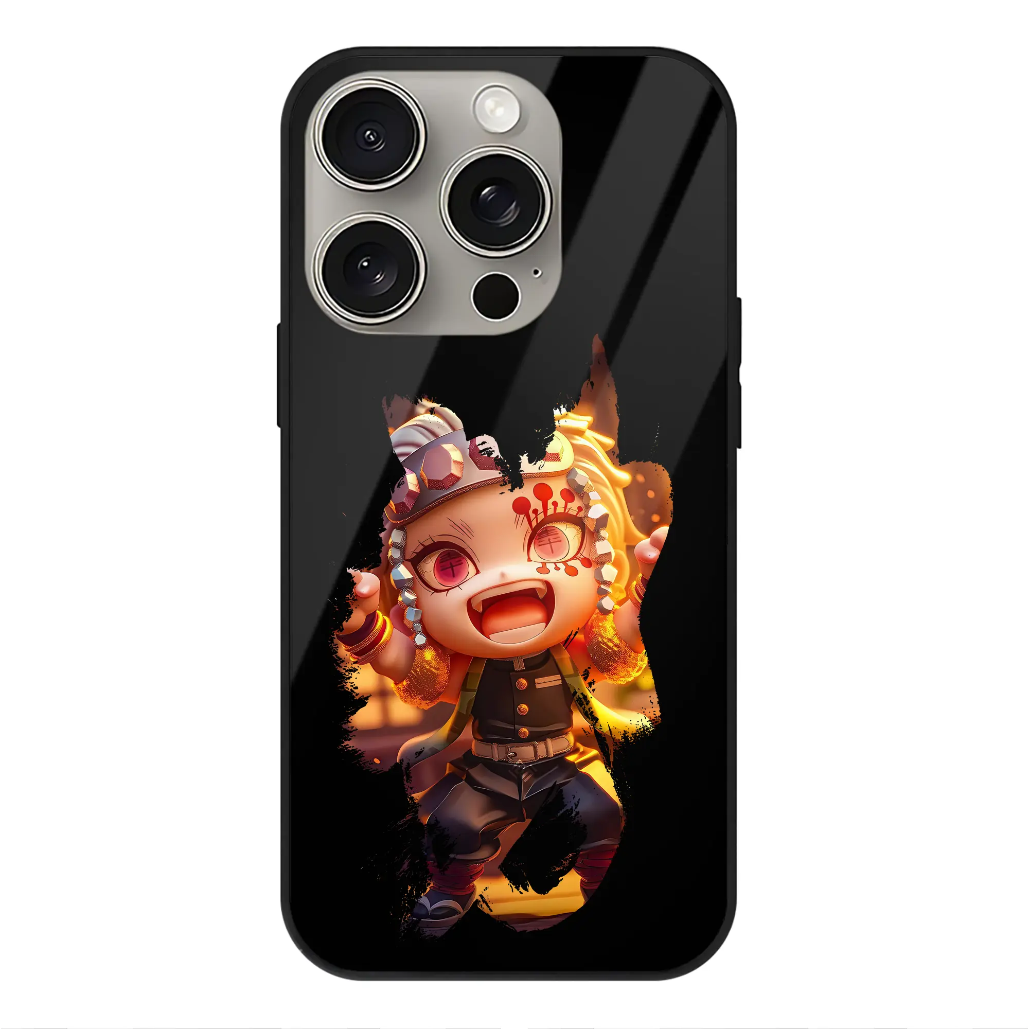 鬼滅の刃 グッズ,宇髄 天元 - IPhone15Pro対応 ・ スマホケース ・ 背面ガラス ・ TPU+強化ガラス ・ 耐衝撃 ・ 黄変防止 ・ ワイヤレス充電対応 ・ 3D立体ボタン