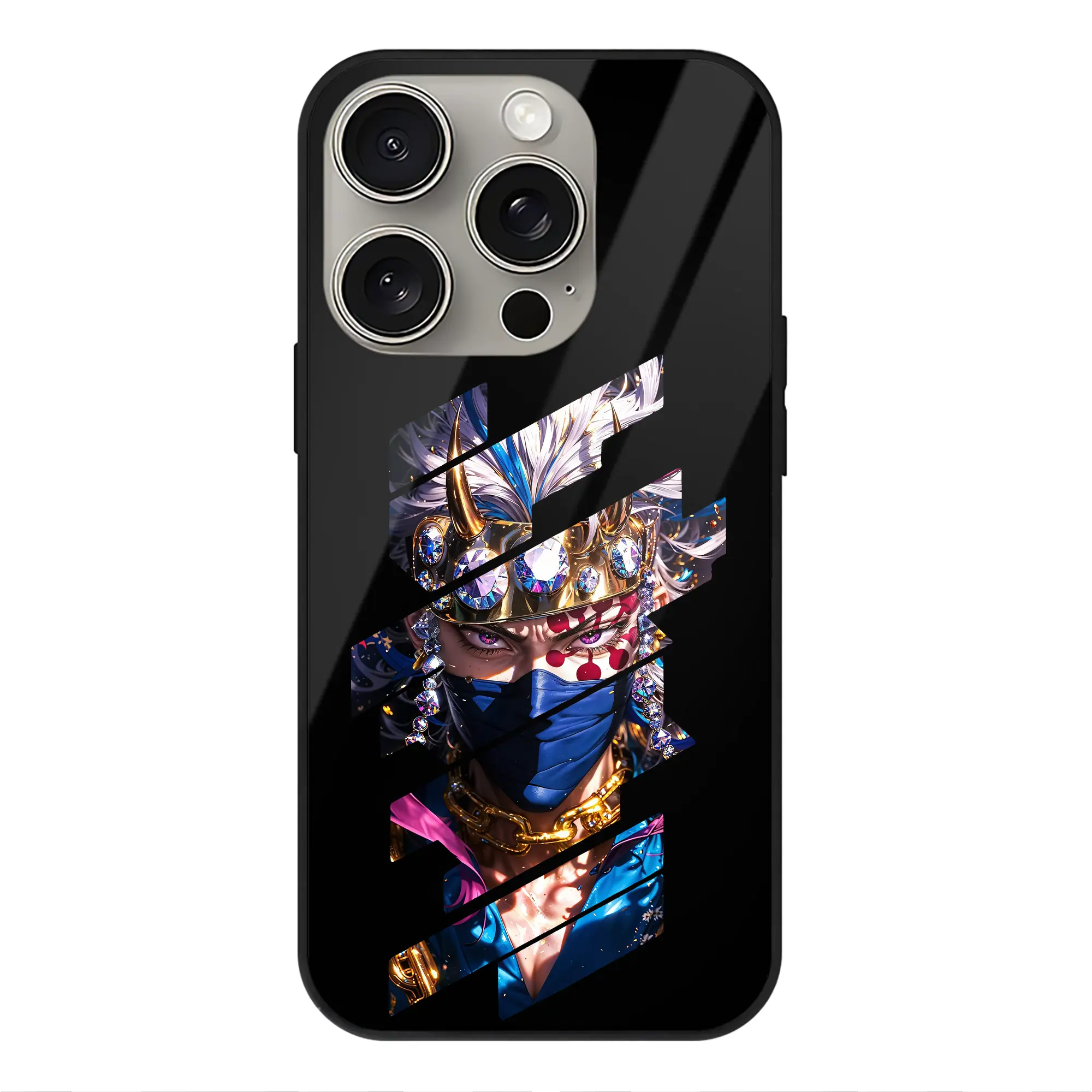 鬼滅の刃 グッズ,宇髄 天元 - IPhone15Pro対応 ・ スマホケース ・ 背面ガラス ・ TPU+強化ガラス ・ 耐衝撃 ・ 黄変防止 ・ ワイヤレス充電対応 ・ 3D立体ボタン