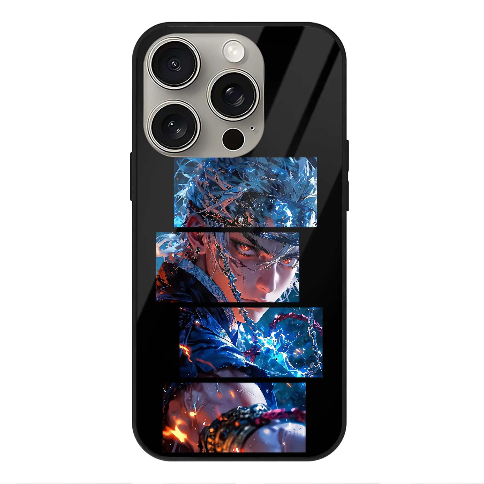 鬼滅の刃 グッズ,宇髄 天元 - IPhone15Pro対応 ・ スマホケース ・ 背面ガラス ・ TPU+強化ガラス ・ 耐衝撃 ・ 黄変防止 ・ ワイヤレス充電対応 ・ 3D立体ボタン