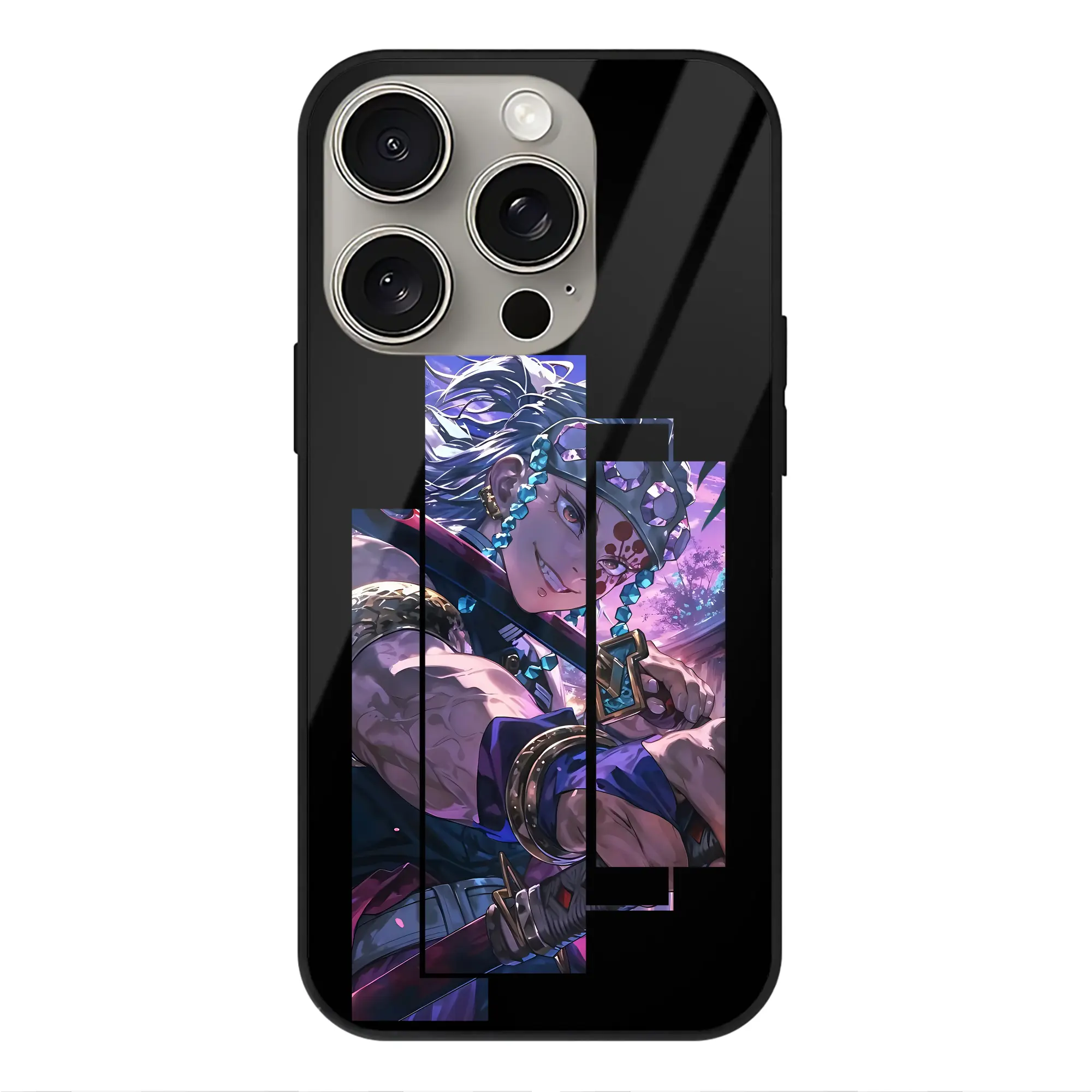 鬼滅の刃 グッズ,宇髄 天元 - IPhone15Pro対応 ・ スマホケース ・ 背面ガラス ・ TPU+強化ガラス ・ 耐衝撃 ・ 黄変防止 ・ ワイヤレス充電対応 ・ 3D立体ボタン