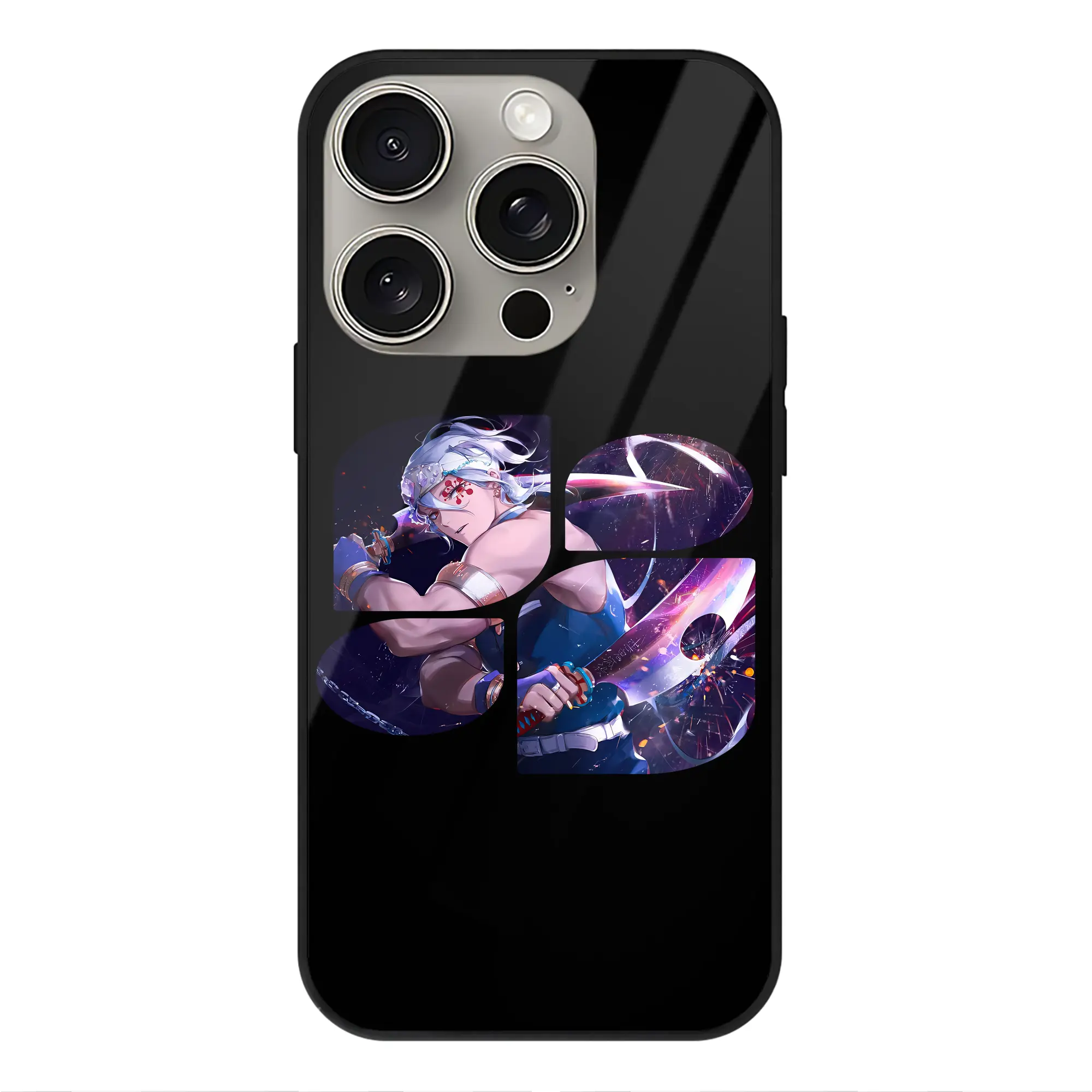 鬼滅の刃 グッズ,宇髄 天元 - IPhone15Pro対応 ・ スマホケース ・ 背面ガラス ・ TPU+強化ガラス ・ 耐衝撃 ・ 黄変防止 ・ ワイヤレス充電対応 ・ 3D立体ボタン