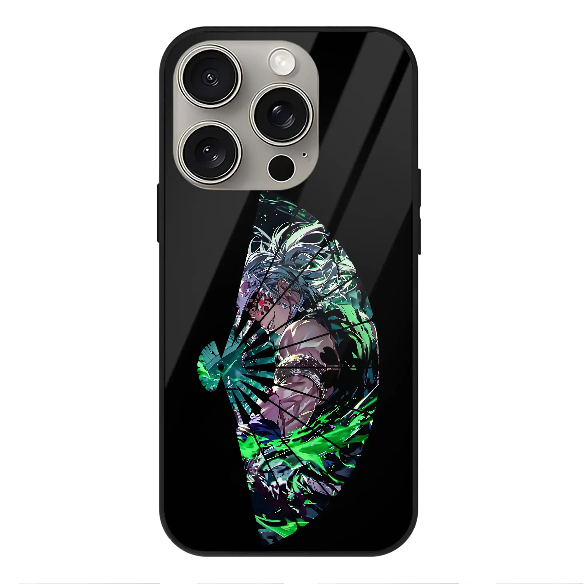 鬼滅の刃 グッズ,宇髄 天元 - IPhone15Pro対応 ・ スマホケース ・ 背面ガラス ・ TPU+強化ガラス ・ 耐衝撃 ・ 黄変防止 ・ ワイヤレス充電対応 ・ 3D立体ボタン