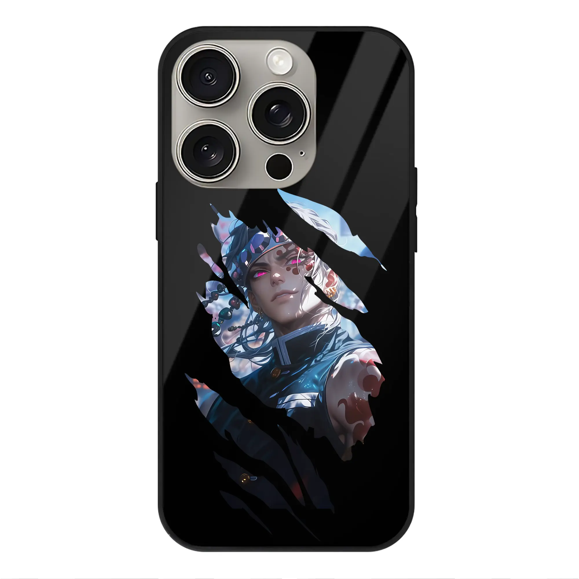 鬼滅の刃 グッズ,宇髄 天元 - IPhone15Pro対応 ・ スマホケース ・ 背面ガラス ・ TPU+強化ガラス ・ 耐衝撃 ・ 黄変防止 ・ ワイヤレス充電対応 ・ 3D立体ボタン