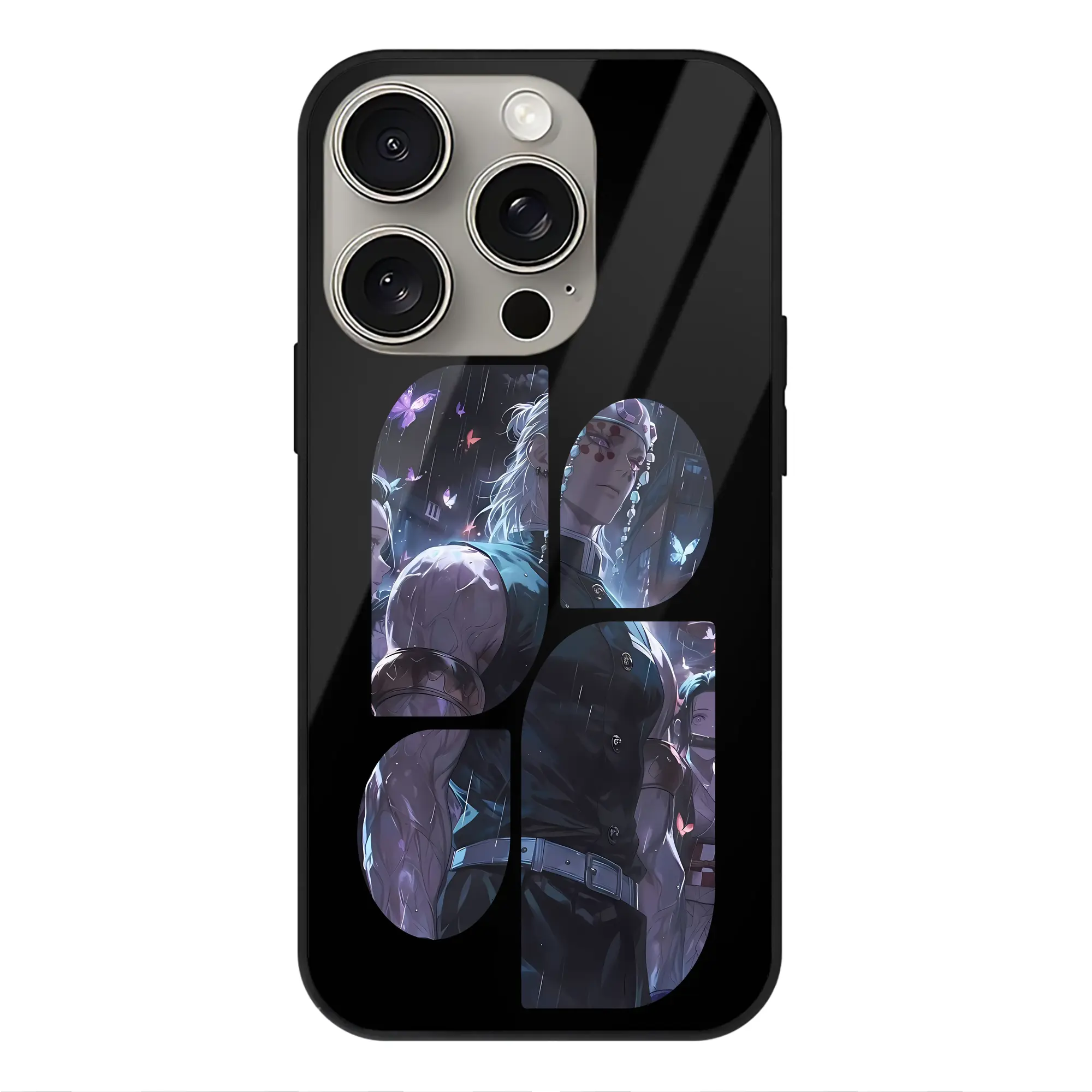 鬼滅の刃 グッズ,宇髄 天元 - IPhone15Pro対応 ・ スマホケース ・ 背面ガラス ・ TPU+強化ガラス ・ 耐衝撃 ・ 黄変防止 ・ ワイヤレス充電対応 ・ 3D立体ボタン