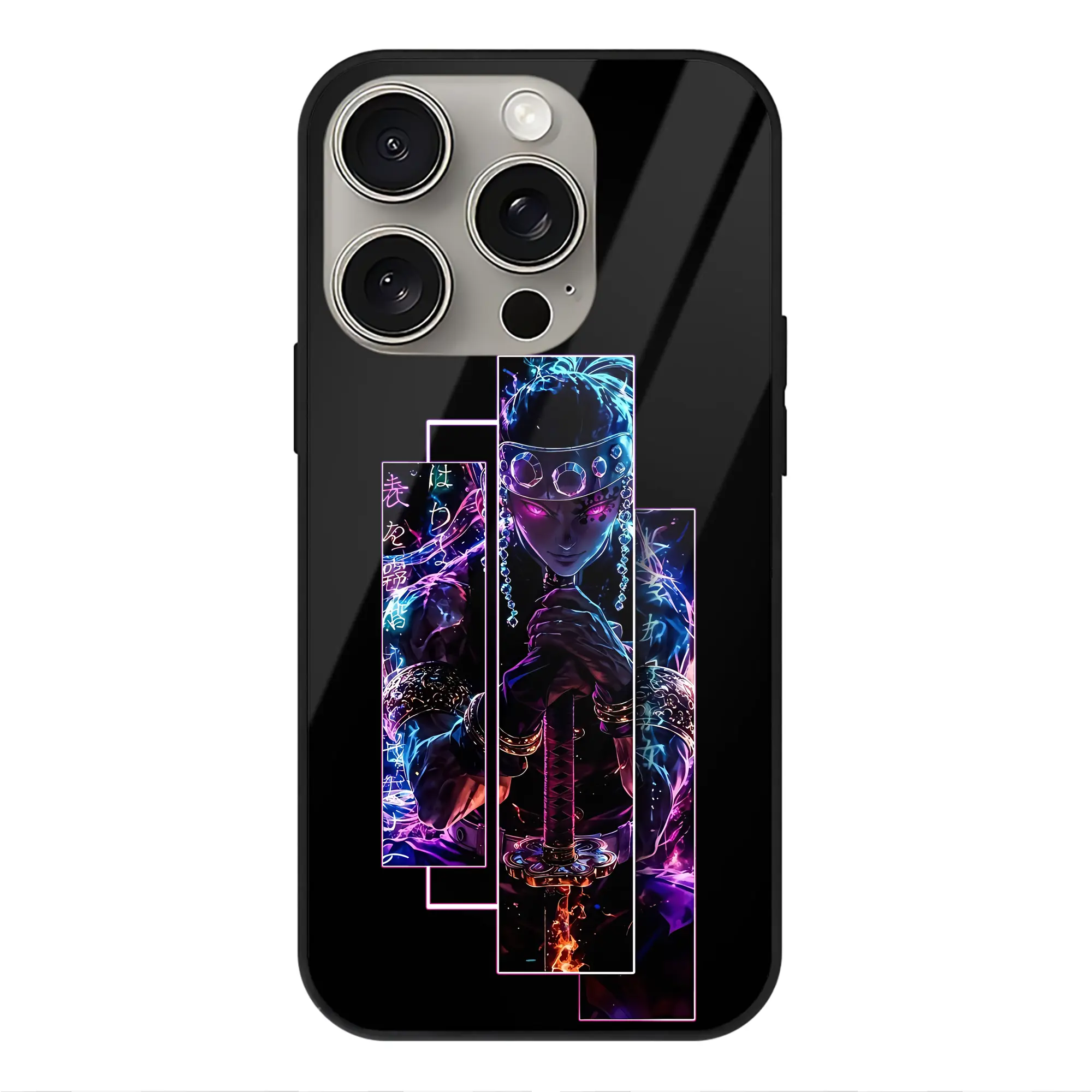 鬼滅の刃 グッズ,宇髄 天元 - IPhone15Pro対応 ・ スマホケース ・ 背面ガラス ・ TPU+強化ガラス ・ 耐衝撃 ・ 黄変防止 ・ ワイヤレス充電対応 ・ 3D立体ボタン