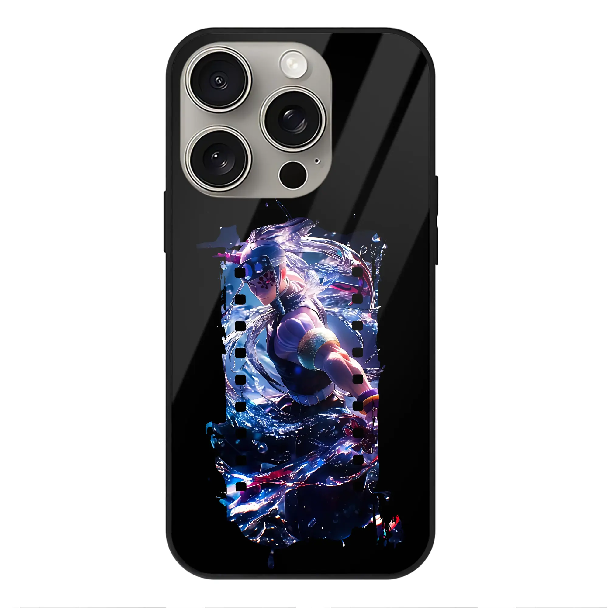 鬼滅の刃 グッズ,宇髄 天元 - IPhone15Pro対応 ・ スマホケース ・ 背面ガラス ・ TPU+強化ガラス ・ 耐衝撃 ・ 黄変防止 ・ ワイヤレス充電対応 ・ 3D立体ボタン