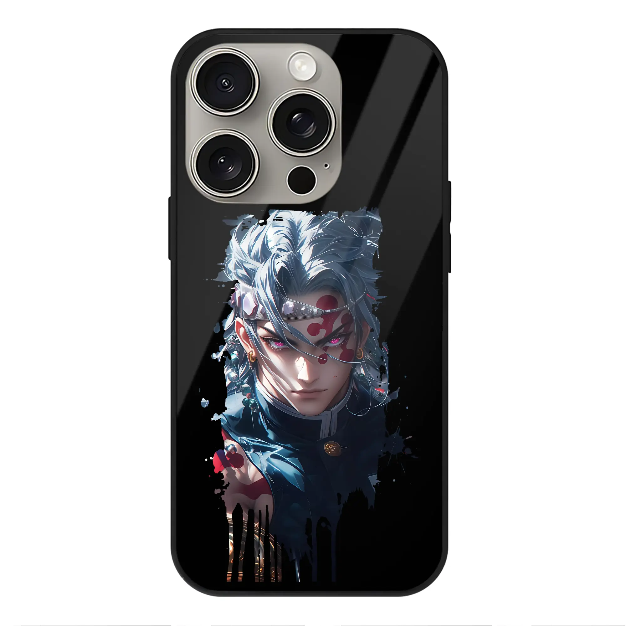 鬼滅の刃 グッズ,宇髄 天元 - IPhone15Pro対応 ・ スマホケース ・ 背面ガラス ・ TPU+強化ガラス ・ 耐衝撃 ・ 黄変防止 ・ ワイヤレス充電対応 ・ 3D立体ボタン