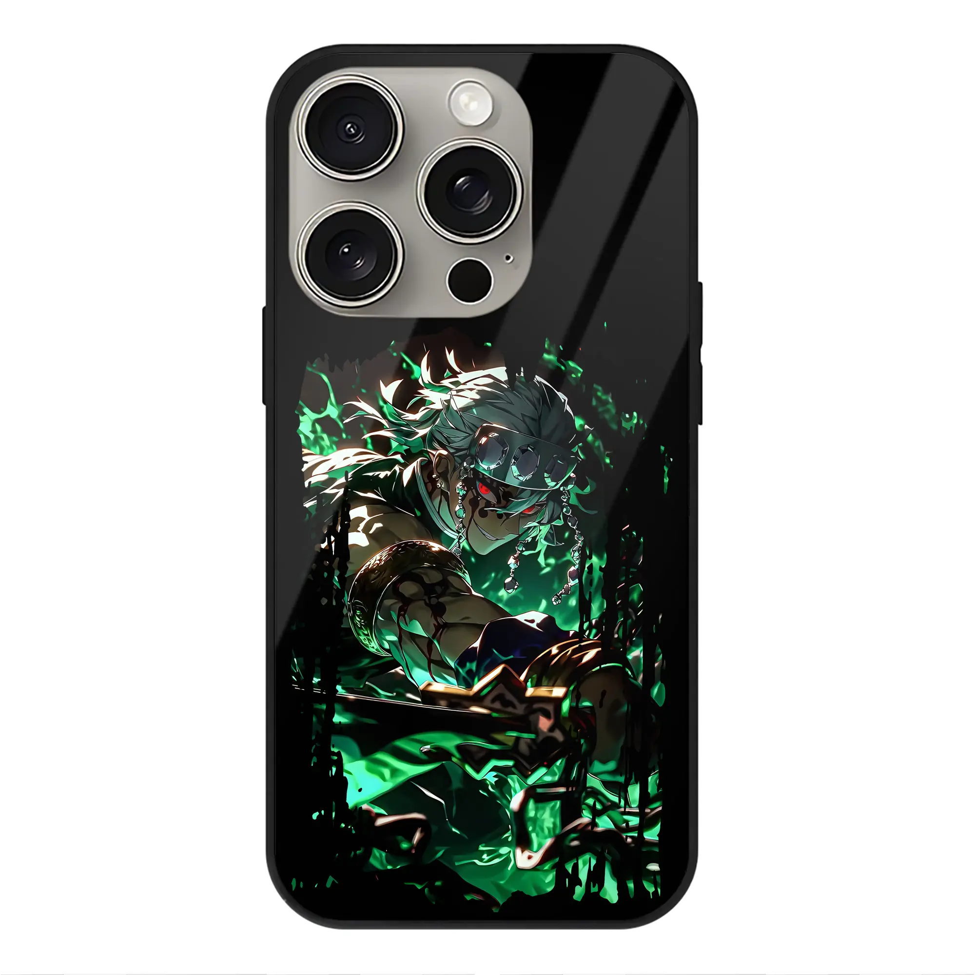 鬼滅の刃 グッズ,宇髄 天元 - IPhone15Pro対応 ・ スマホケース ・ 背面ガラス ・ TPU+強化ガラス ・ 耐衝撃 ・ 黄変防止 ・ ワイヤレス充電対応 ・ 3D立体ボタン