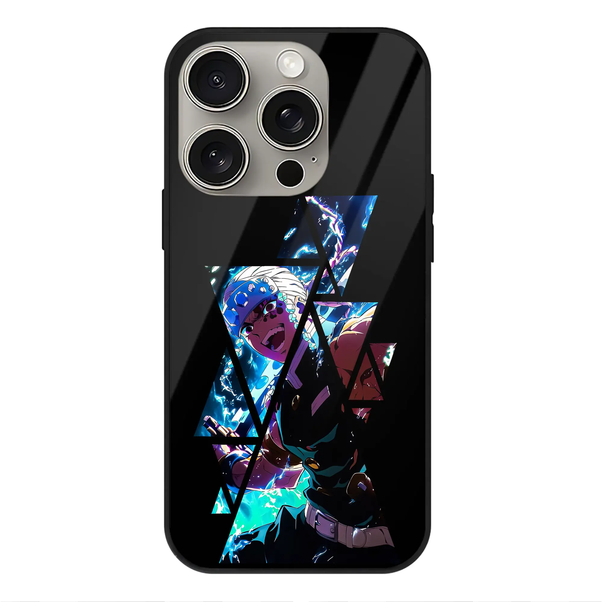 鬼滅の刃 グッズ,宇髄 天元 - IPhone15Pro対応 ・ スマホケース ・ 背面ガラス ・ TPU+強化ガラス ・ 耐衝撃 ・ 黄変防止 ・ ワイヤレス充電対応 ・ 3D立体ボタン