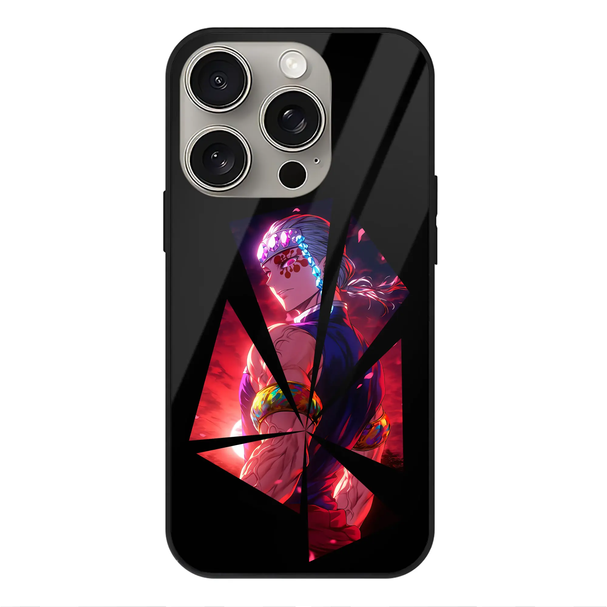 鬼滅の刃 グッズ,宇髄 天元 - IPhone15Pro対応 ・ スマホケース ・ 背面ガラス ・ TPU+強化ガラス ・ 耐衝撃 ・ 黄変防止 ・ ワイヤレス充電対応 ・ 3D立体ボタン