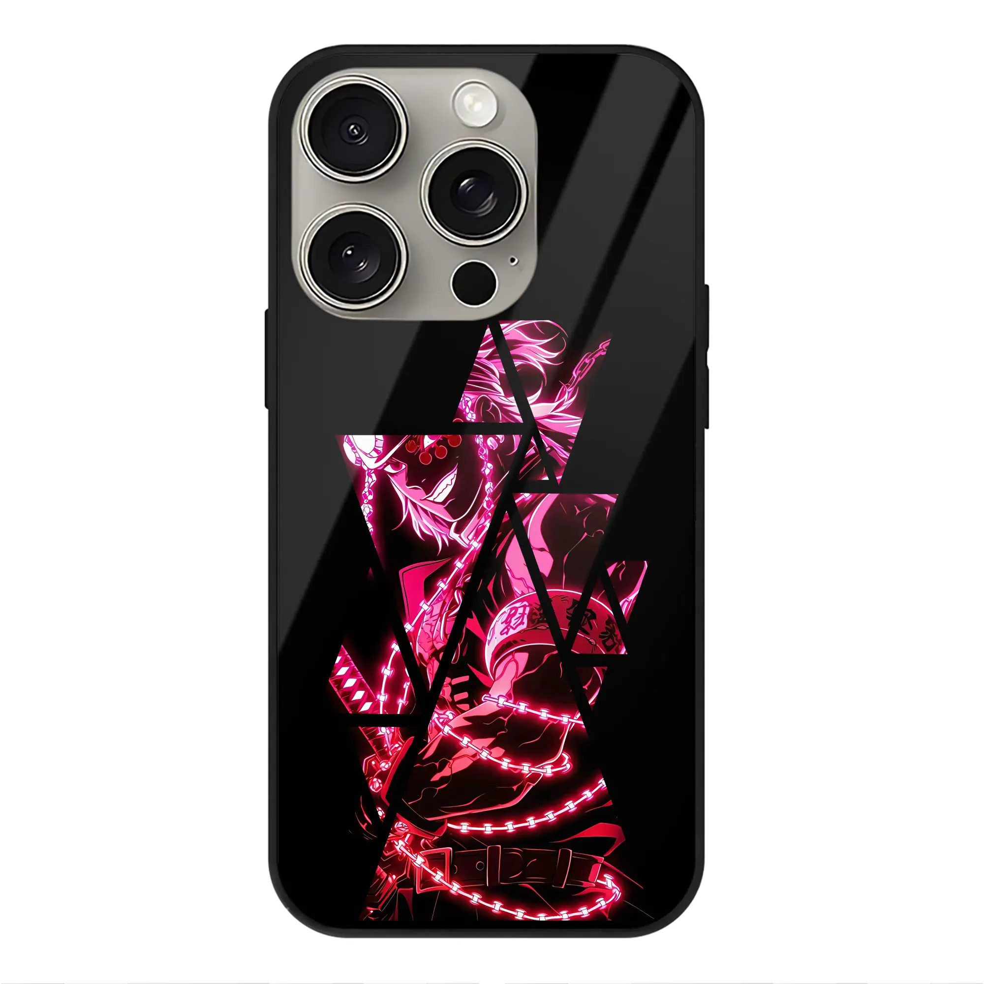 鬼滅の刃 グッズ,宇髄 天元 - IPhone15Pro対応 ・ スマホケース ・ 背面ガラス ・ TPU+強化ガラス ・ 耐衝撃 ・ 黄変防止 ・ ワイヤレス充電対応 ・ 3D立体ボタン