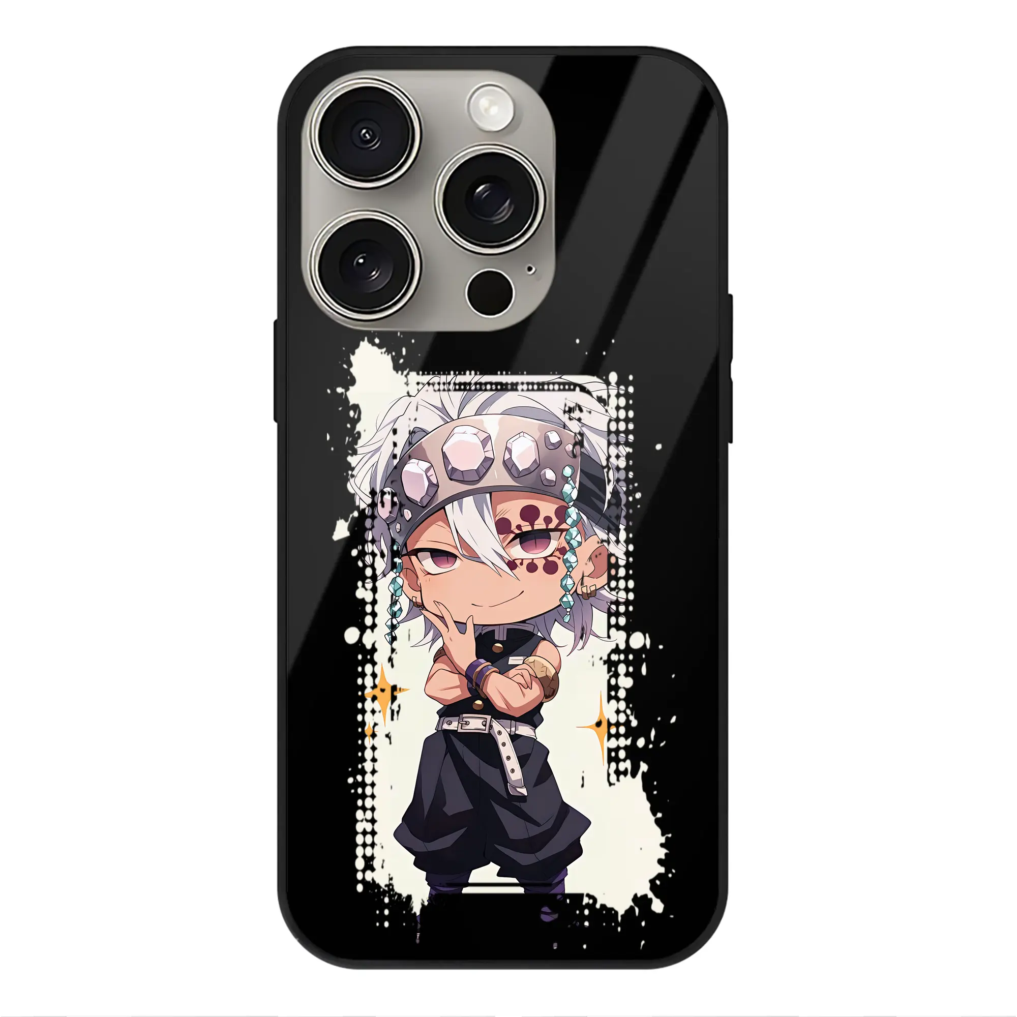 鬼滅の刃 グッズ,宇髄 天元 - IPhone15Pro対応 ・ スマホケース ・ 背面ガラス ・ TPU+強化ガラス ・ 耐衝撃 ・ 黄変防止 ・ ワイヤレス充電対応 ・ 3D立体ボタン