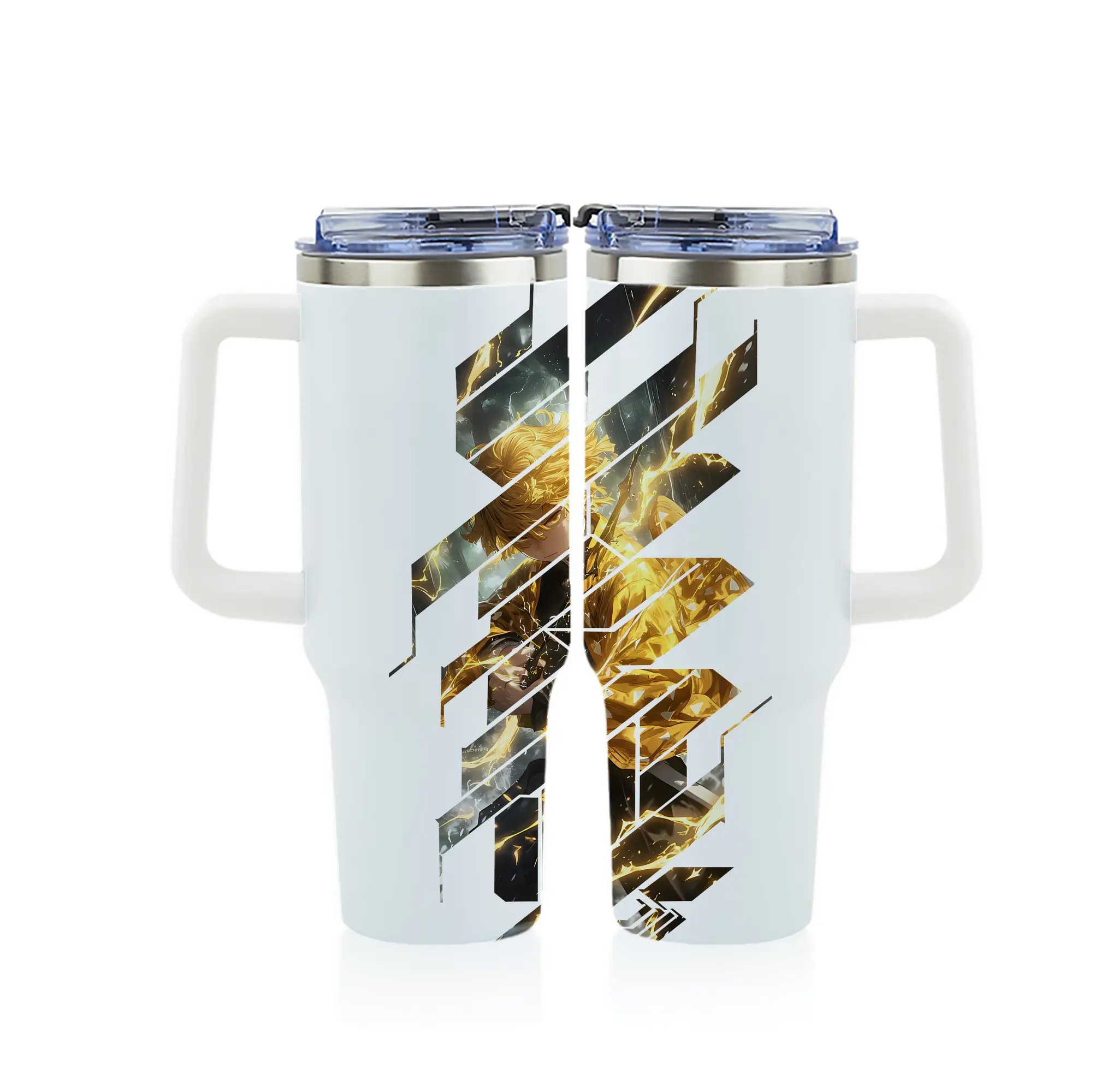 鬼滅の刃 グッズ,我妻 善逸 - 1200mL フルプリント車用タンブラー ・ 304ステンレス 内側 ・ 201ステンレス 外側 ・ 保温 保冷 ・ 通勤 ドライブ アウトドア用