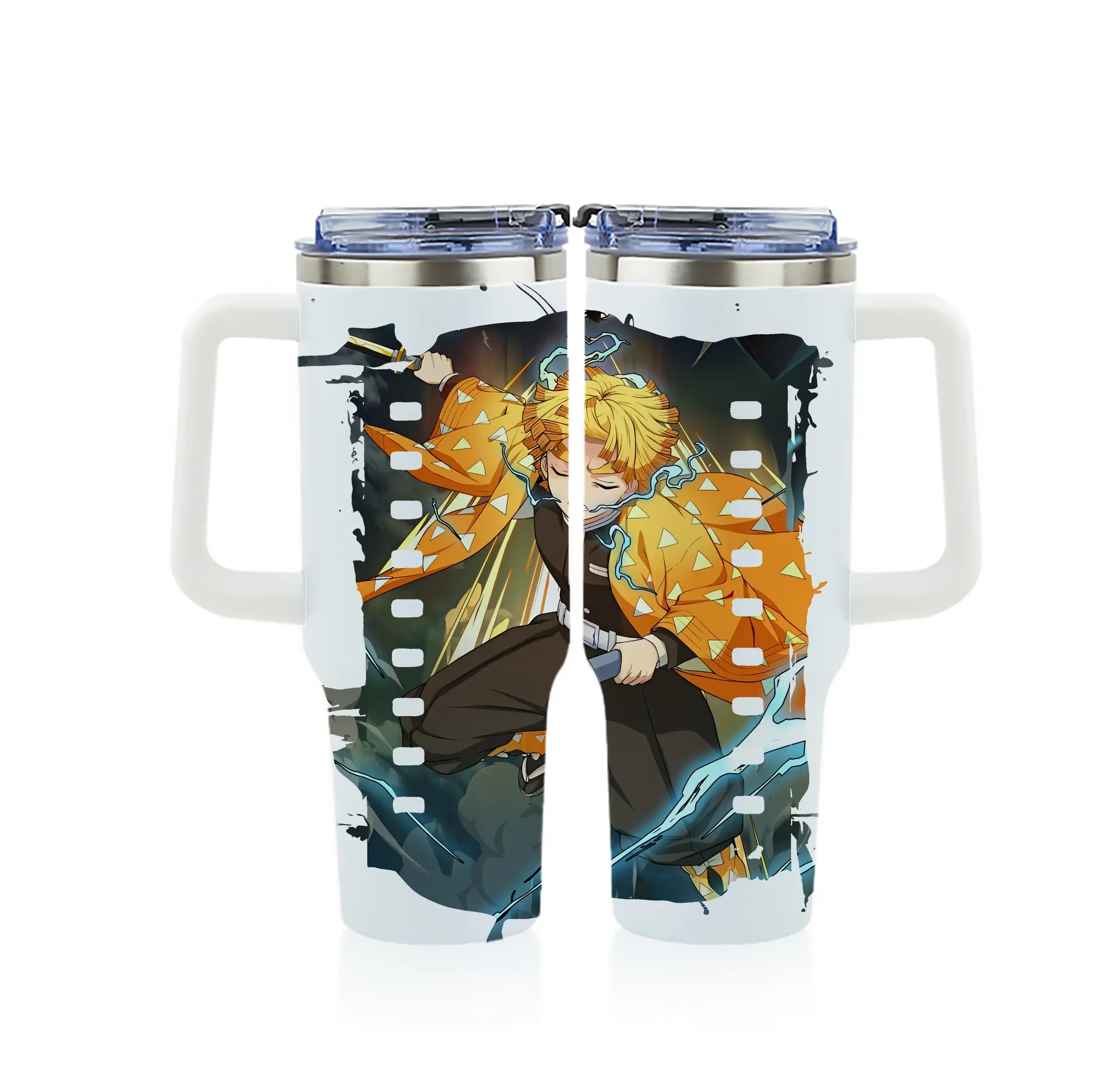 鬼滅の刃 グッズ,我妻 善逸 - 1200mL フルプリント車用タンブラー ・ 304ステンレス 内側 ・ 201ステンレス 外側 ・ 保温 保冷 ・ 通勤 ドライブ アウトドア用