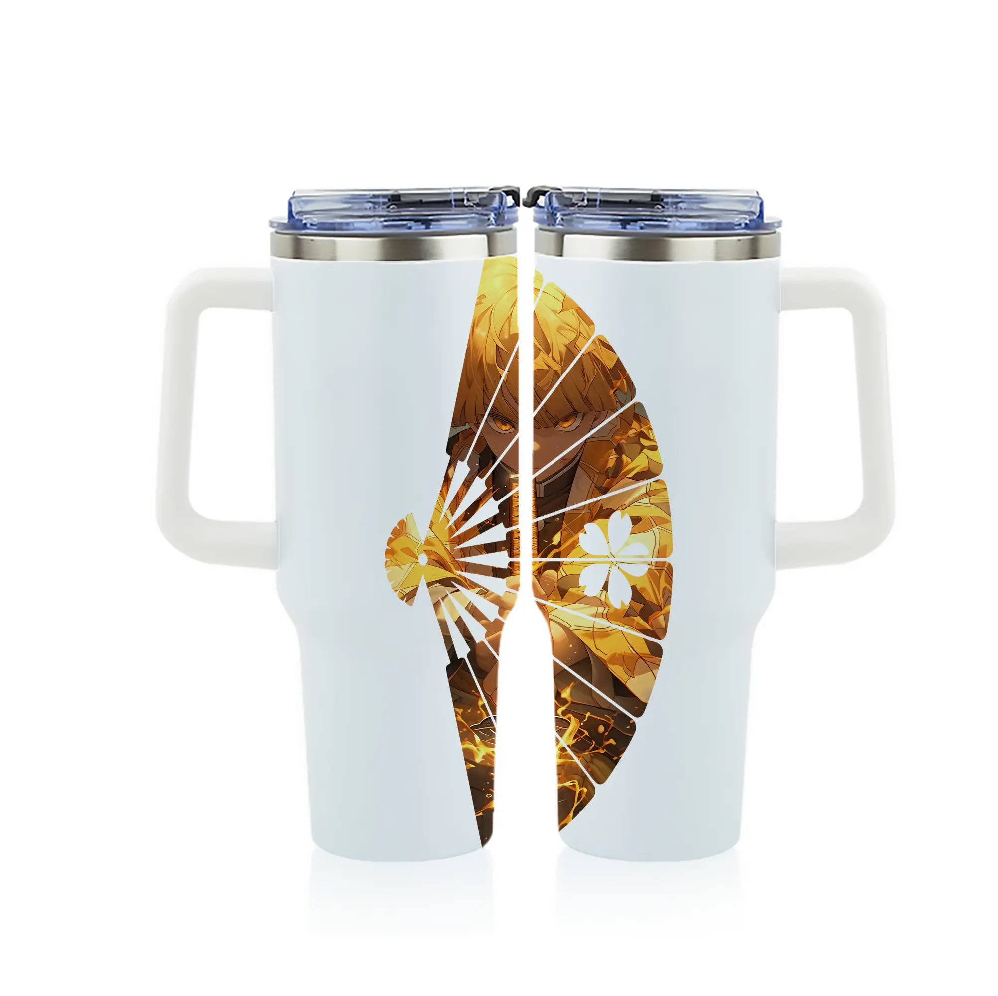 鬼滅の刃 グッズ,我妻 善逸 - 1200mL フルプリント車用タンブラー ・ 304ステンレス 内側 ・ 201ステンレス 外側 ・ 保温 保冷 ・ 通勤 ドライブ アウトドア用