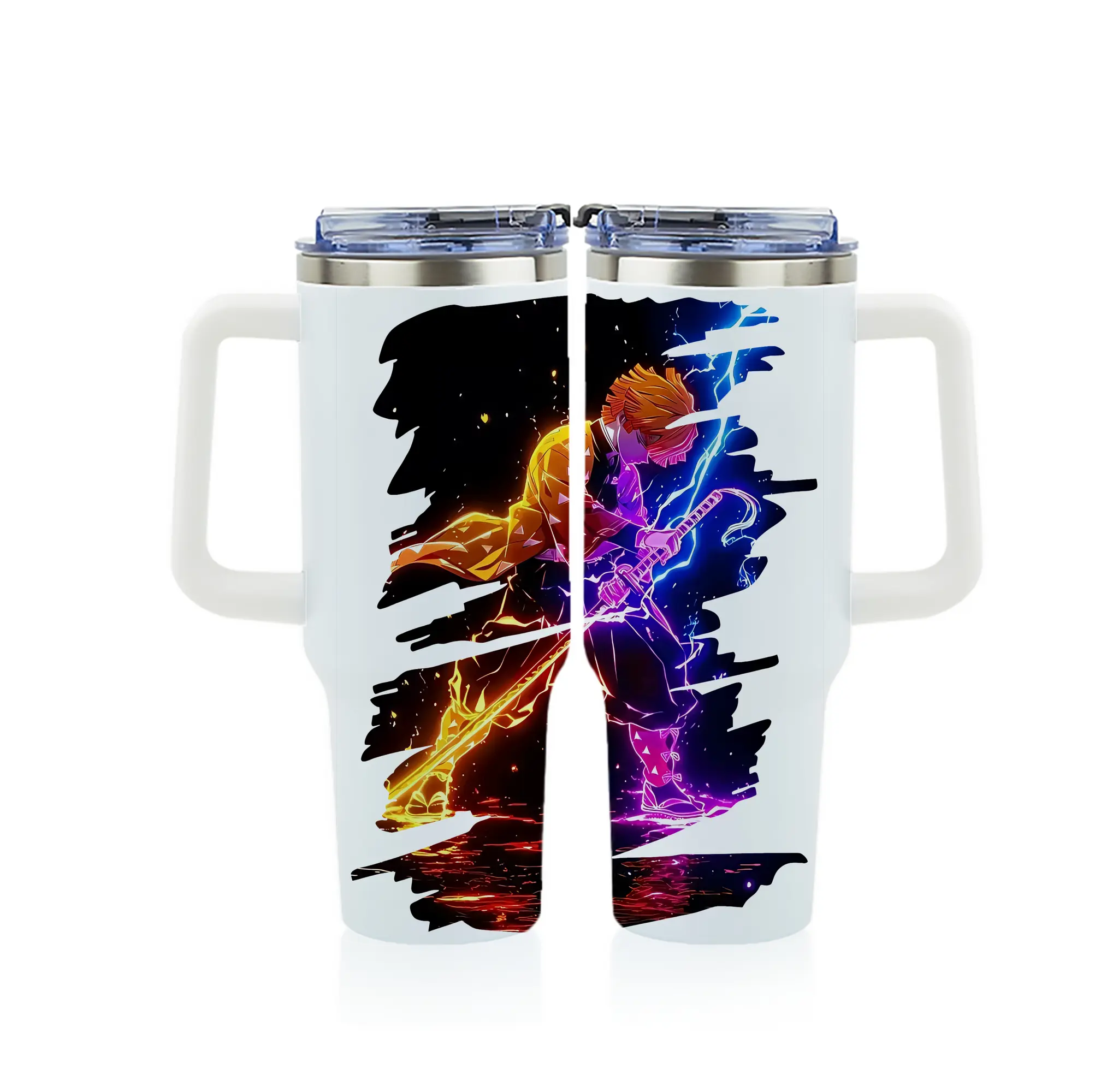 鬼滅の刃 グッズ,我妻 善逸 - 1200mL フルプリント車用タンブラー ・ 304ステンレス 内側 ・ 201ステンレス 外側 ・ 保温 保冷 ・ 通勤 ドライブ アウトドア用