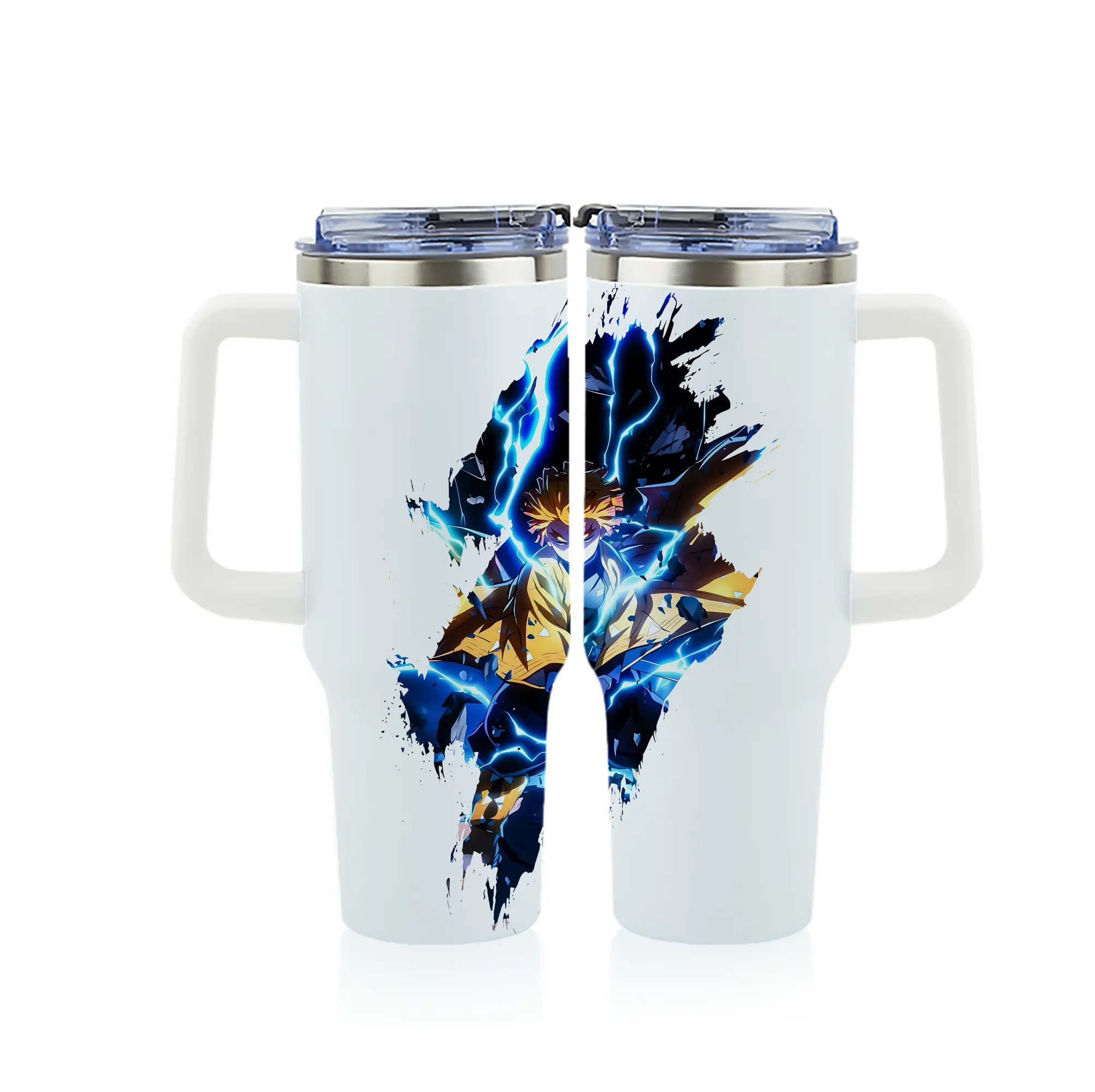 鬼滅の刃 グッズ,我妻 善逸 - 1200mL フルプリント車用タンブラー ・ 304ステンレス 内側 ・ 201ステンレス 外側 ・ 保温 保冷 ・ 通勤 ドライブ アウトドア用