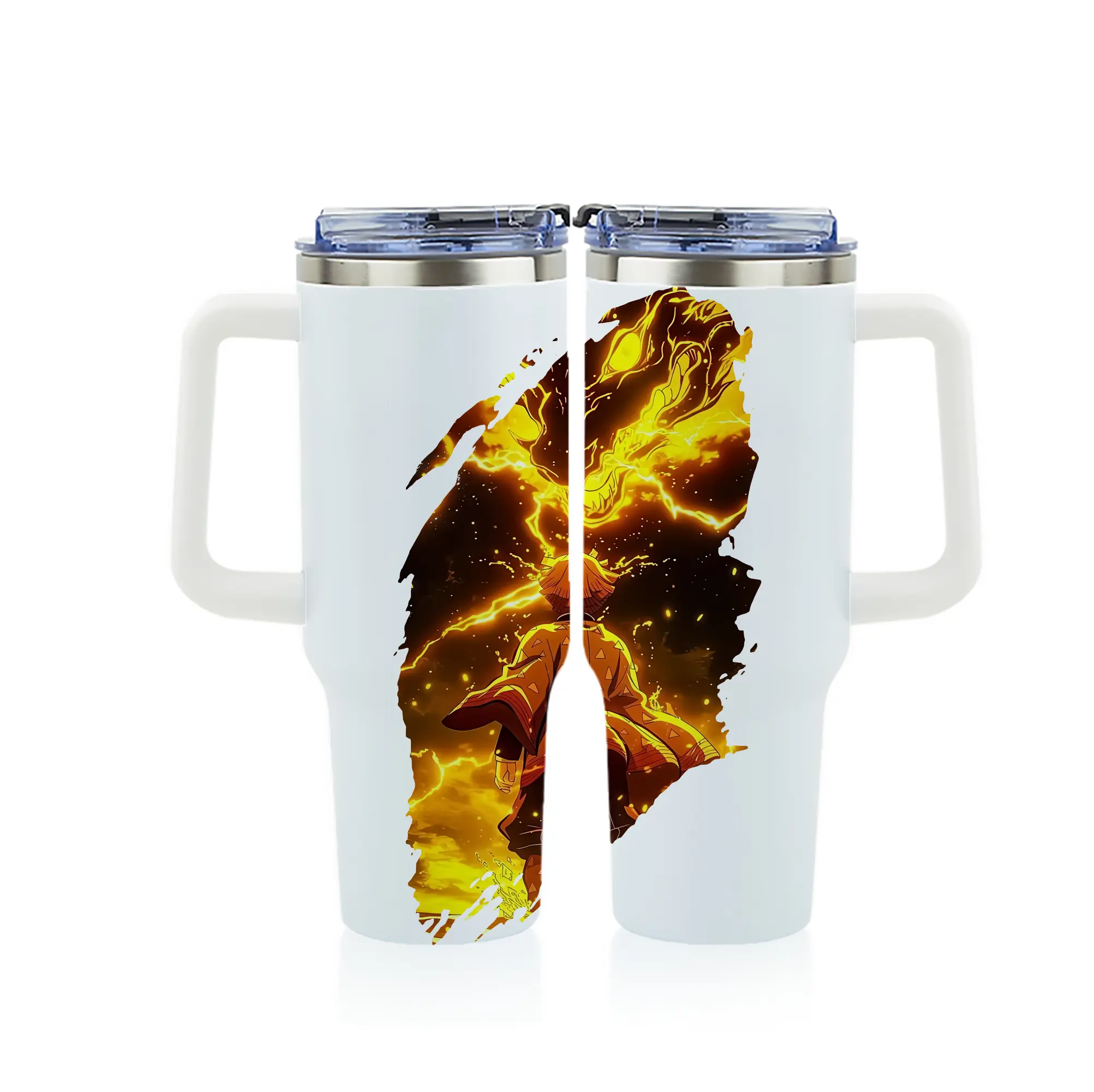 鬼滅の刃 グッズ,我妻 善逸 - 1200mL フルプリント車用タンブラー ・ 304ステンレス 内側 ・ 201ステンレス 外側 ・ 保温 保冷 ・ 通勤 ドライブ アウトドア用