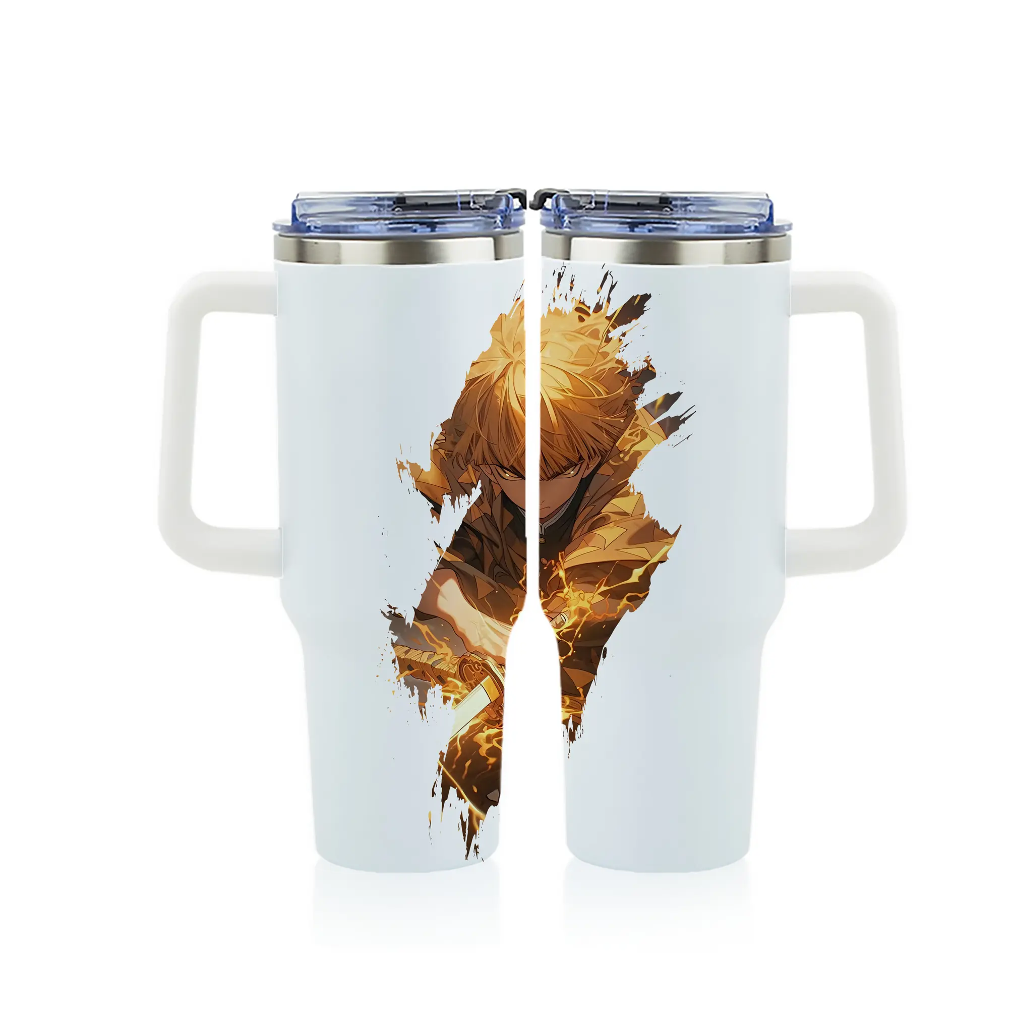 鬼滅の刃 グッズ,我妻 善逸 - 1200mL フルプリント車用タンブラー ・ 304ステンレス 内側 ・ 201ステンレス 外側 ・ 保温 保冷 ・ 通勤 ドライブ アウトドア用