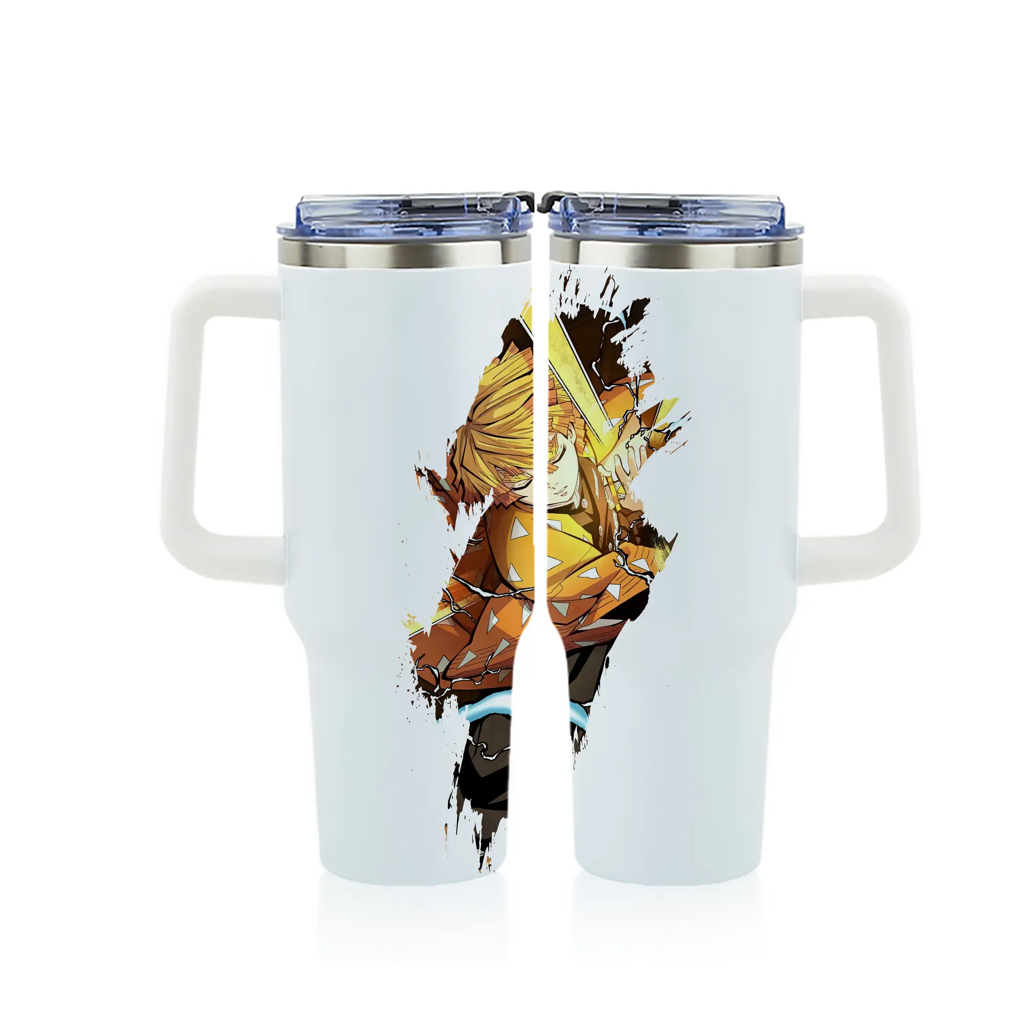 鬼滅の刃 グッズ,我妻 善逸 - 1200mL フルプリント車用タンブラー ・ 304ステンレス 内側 ・ 201ステンレス 外側 ・ 保温 保冷 ・ 通勤 ドライブ アウトドア用