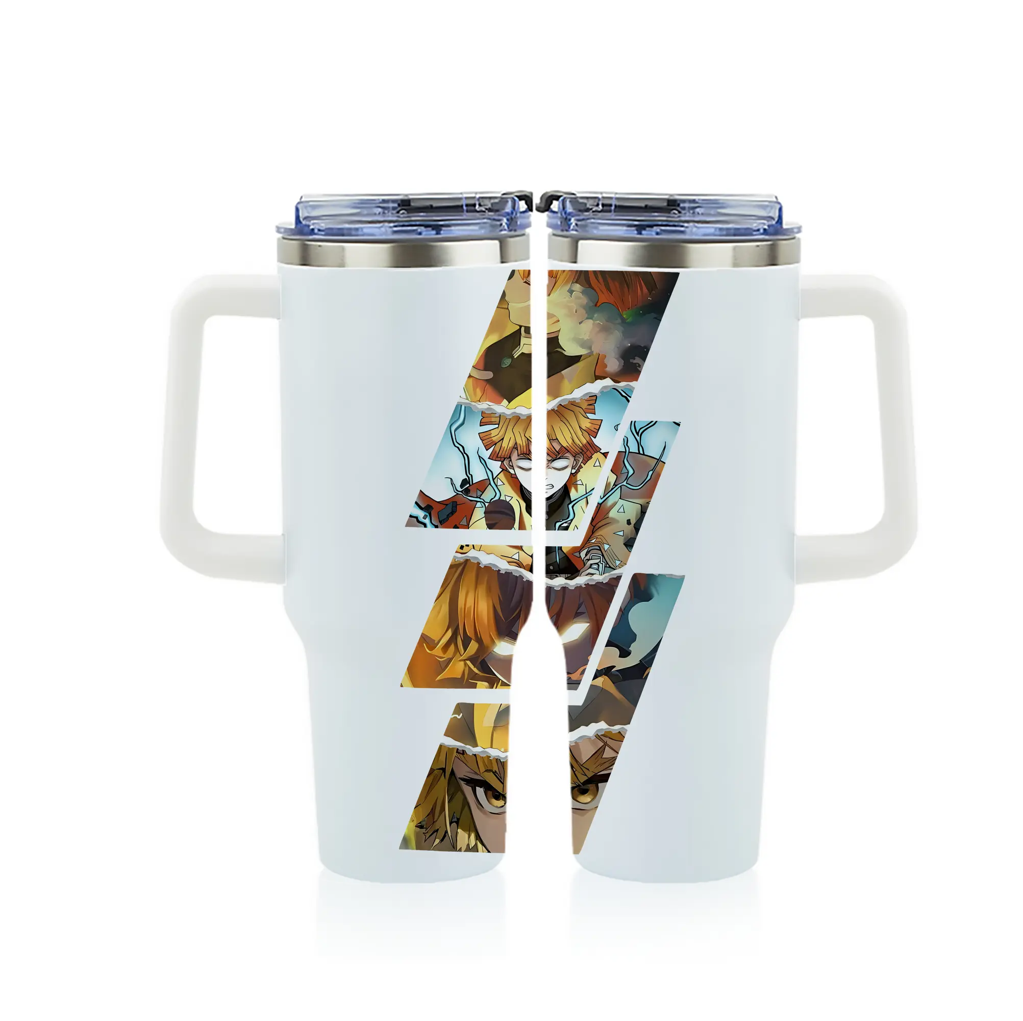 鬼滅の刃 グッズ,我妻 善逸 - 1200mL フルプリント車用タンブラー ・ 304ステンレス 内側 ・ 201ステンレス 外側 ・ 保温 保冷 ・ 通勤 ドライブ アウトドア用