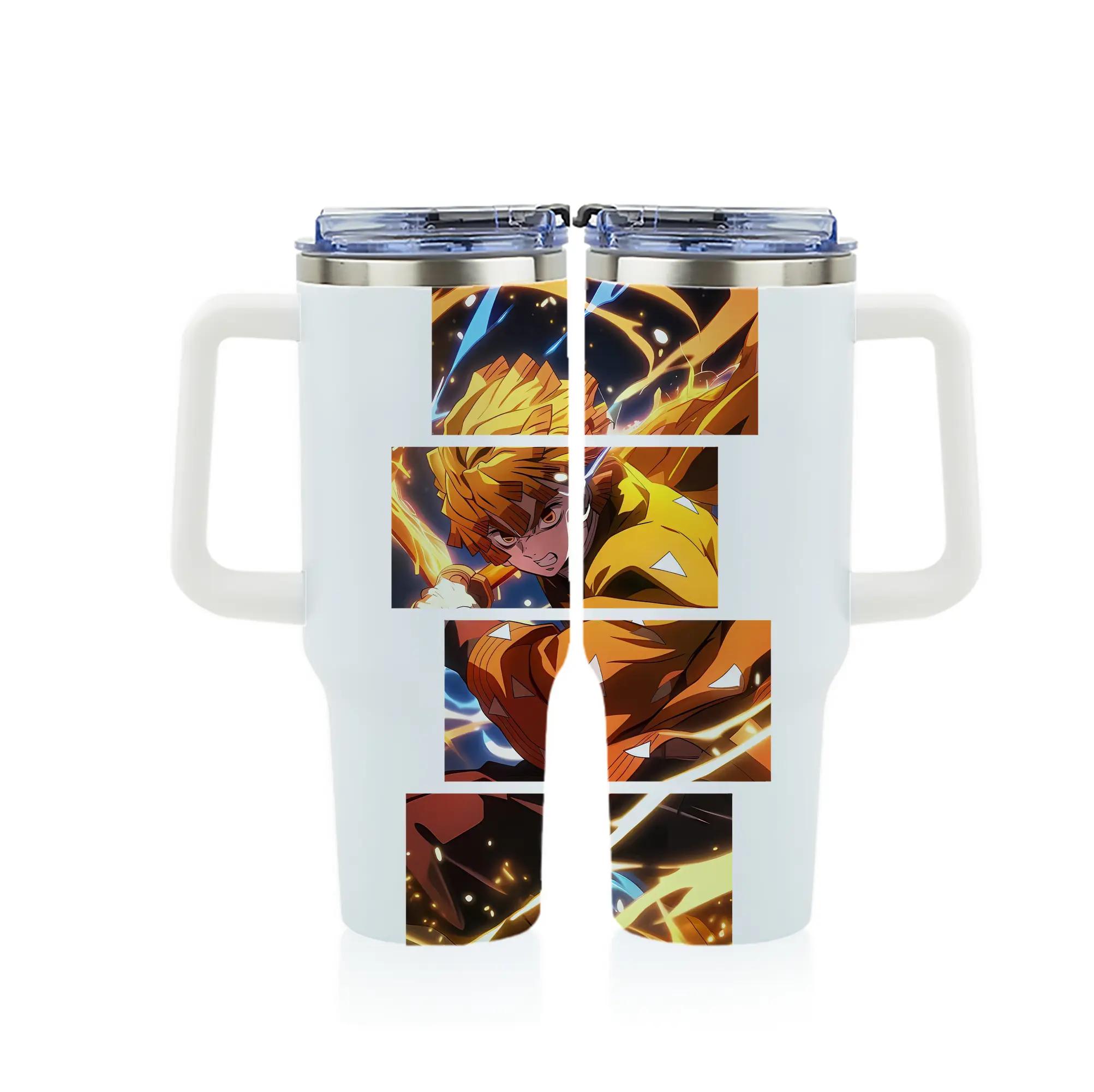 鬼滅の刃 グッズ,我妻 善逸 - 1200mL フルプリント車用タンブラー ・ 304ステンレス 内側 ・ 201ステンレス 外側 ・ 保温 保冷 ・ 通勤 ドライブ アウトドア用