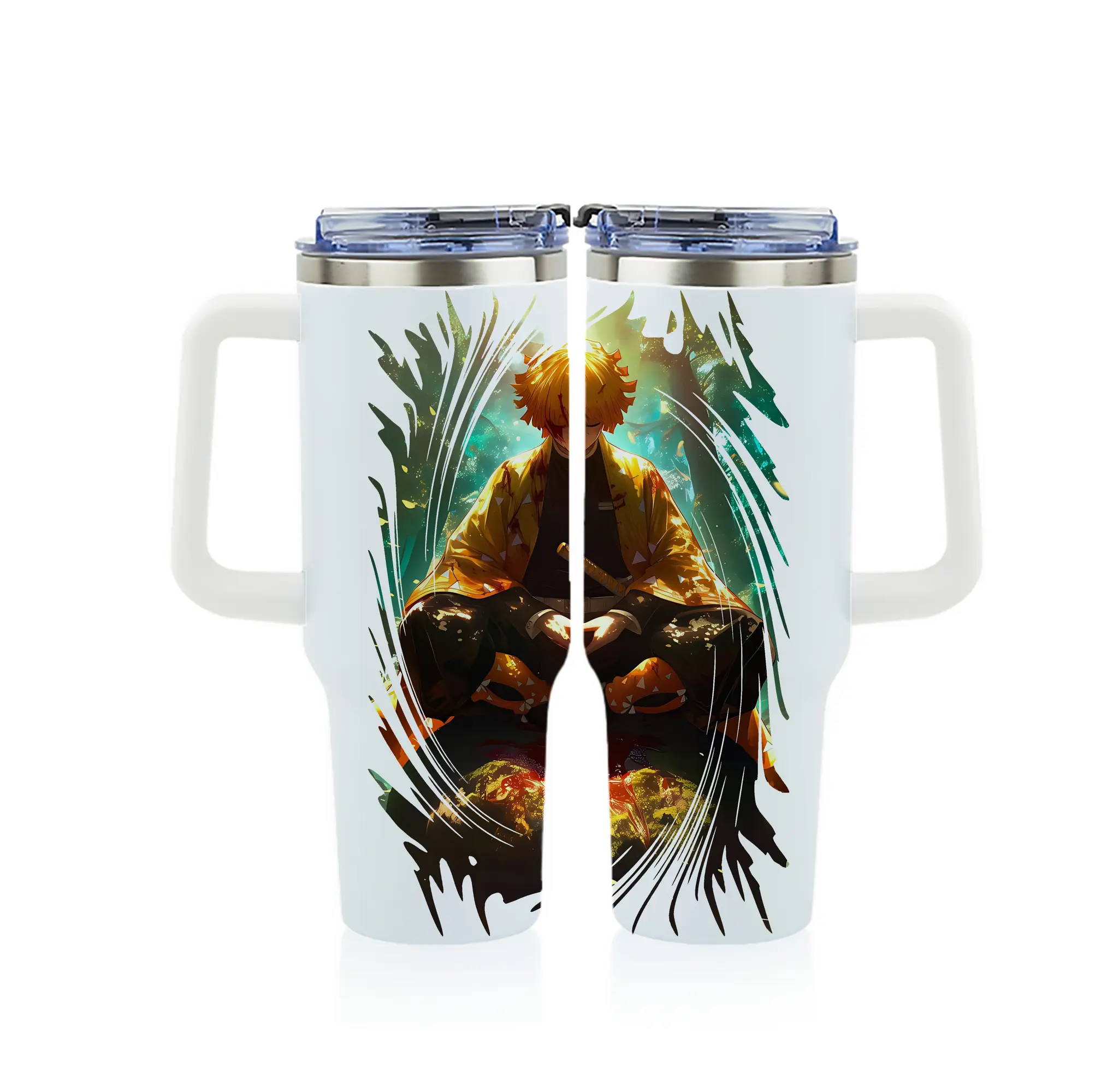 鬼滅の刃 グッズ,我妻 善逸 - 1200mL フルプリント車用タンブラー ・ 304ステンレス 内側 ・ 201ステンレス 外側 ・ 保温 保冷 ・ 通勤 ドライブ アウトドア用