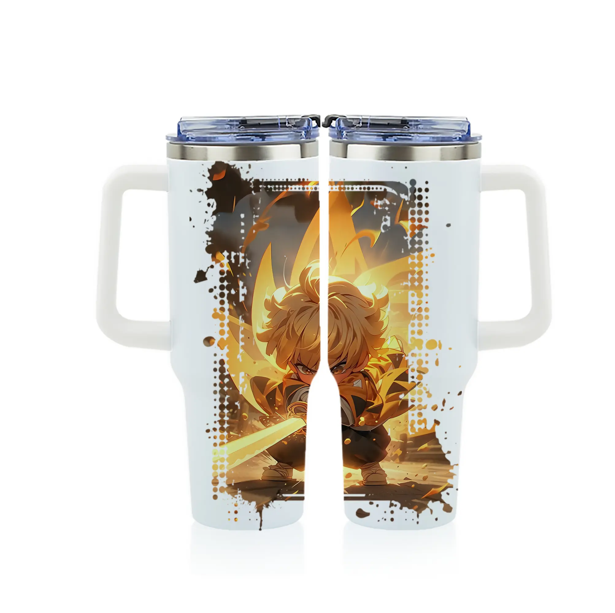 鬼滅の刃 グッズ,我妻 善逸 - 1200mL フルプリント車用タンブラー ・ 304ステンレス 内側 ・ 201ステンレス 外側 ・ 保温 保冷 ・ 通勤 ドライブ アウトドア用