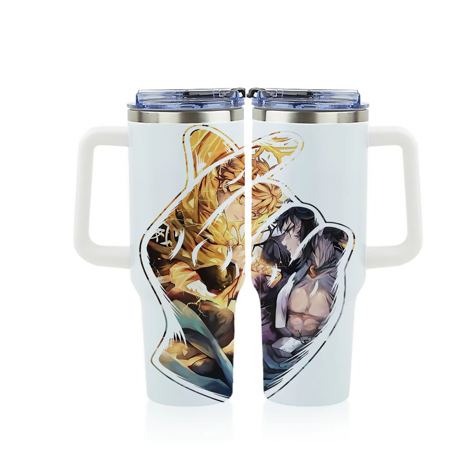 鬼滅の刃 グッズ,我妻 善逸 - 1200mL フルプリント車用タンブラー ・ 304ステンレス 内側 ・ 201ステンレス 外側 ・ 保温 保冷 ・ 通勤 ドライブ アウトドア用