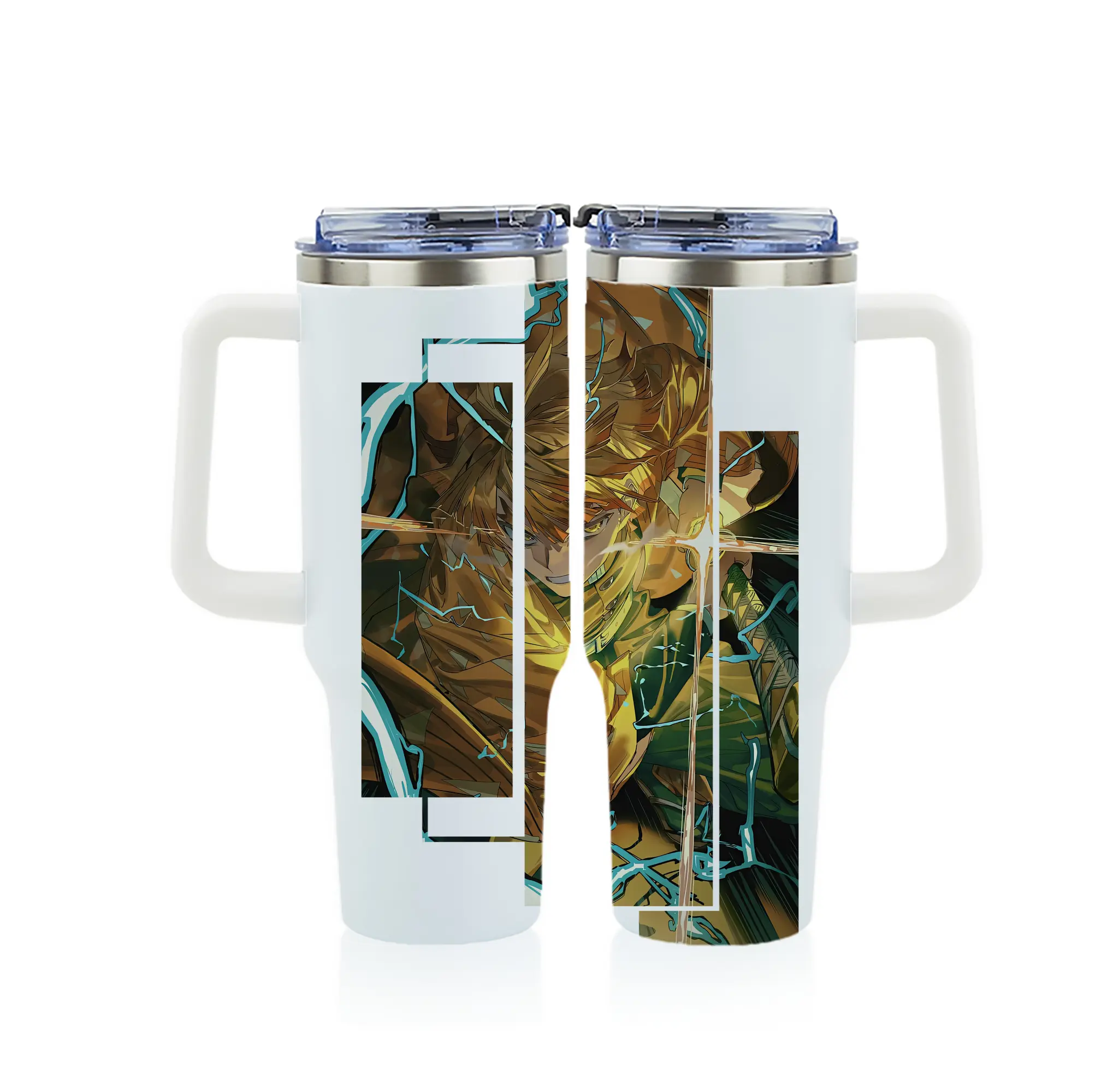 鬼滅の刃 グッズ,我妻 善逸 - 1200mL フルプリント車用タンブラー ・ 304ステンレス 内側 ・ 201ステンレス 外側 ・ 保温 保冷 ・ 通勤 ドライブ アウトドア用