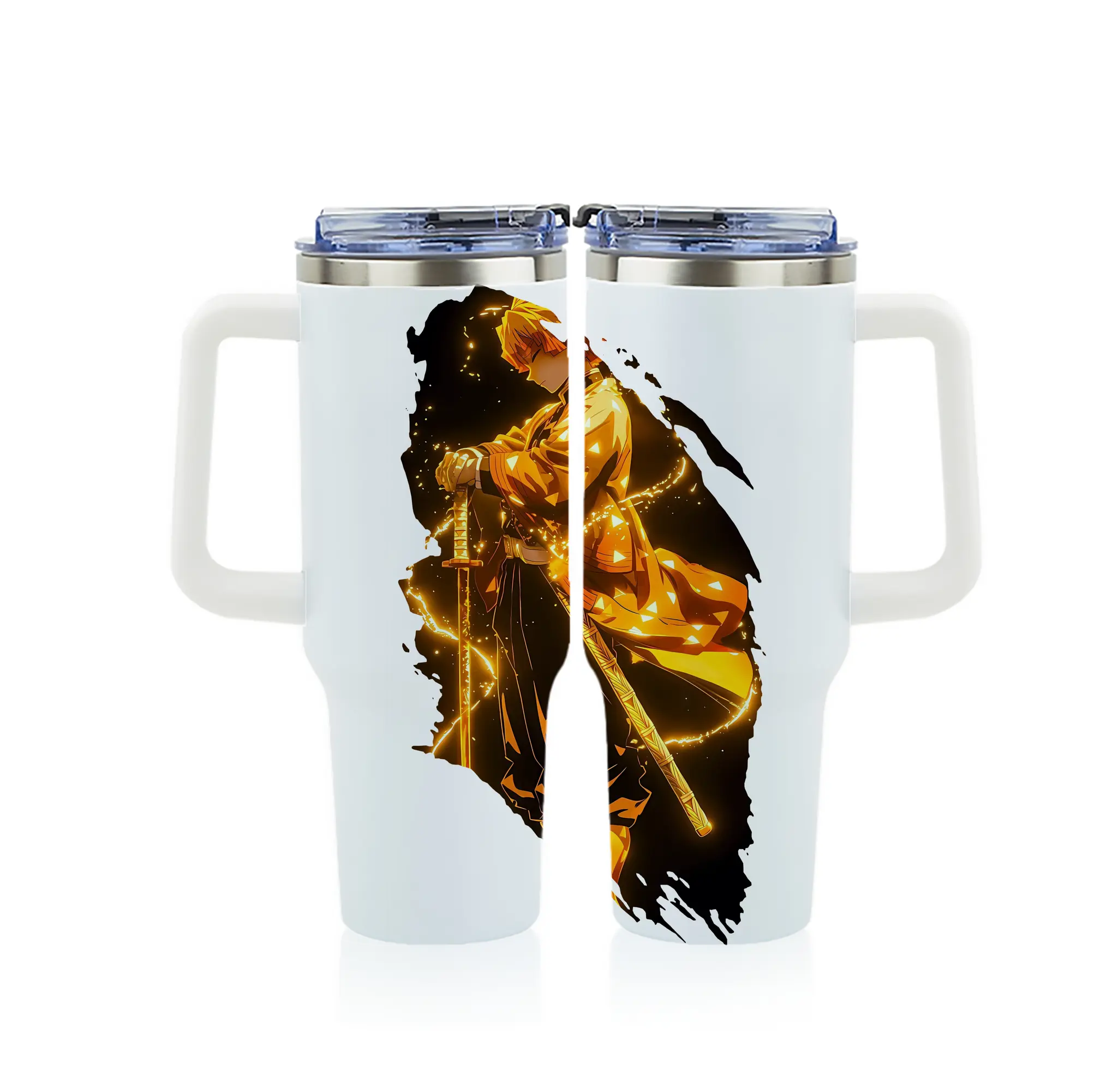 鬼滅の刃 グッズ,我妻 善逸 - 1200mL フルプリント車用タンブラー ・ 304ステンレス 内側 ・ 201ステンレス 外側 ・ 保温 保冷 ・ 通勤 ドライブ アウトドア用