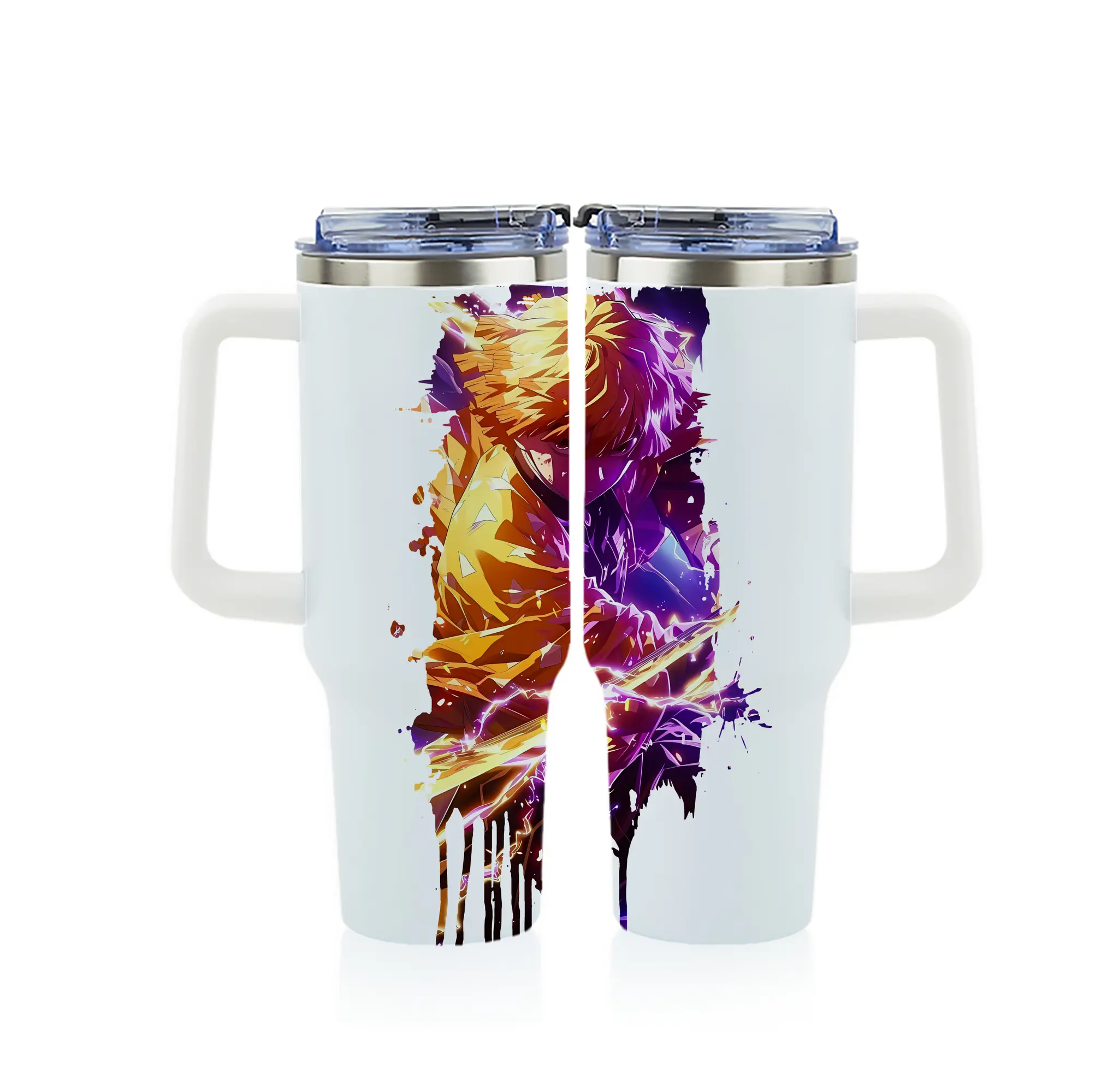 鬼滅の刃 グッズ,我妻 善逸 - 1200mL フルプリント車用タンブラー ・ 304ステンレス 内側 ・ 201ステンレス 外側 ・ 保温 保冷 ・ 通勤 ドライブ アウトドア用