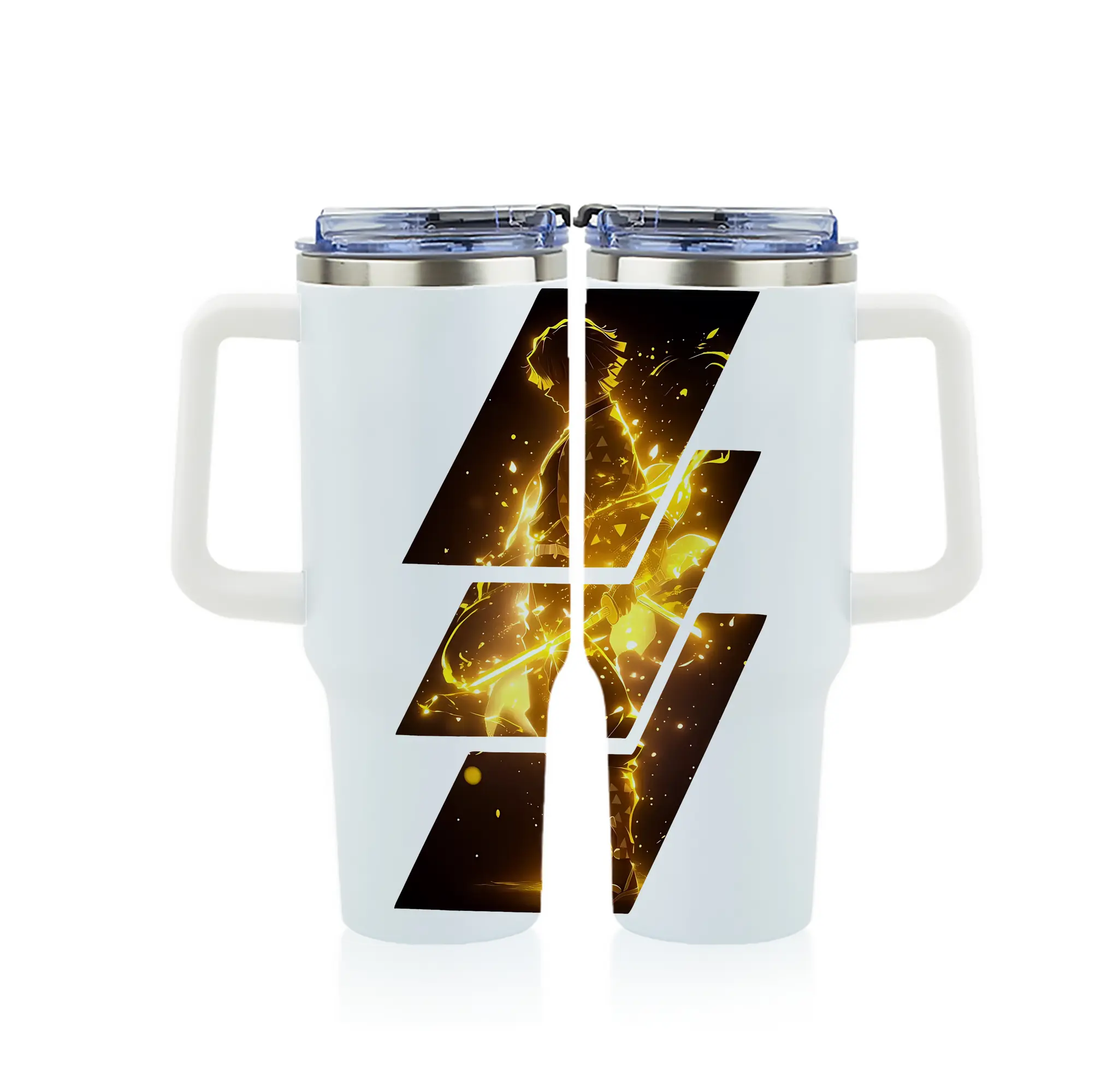 鬼滅の刃 グッズ,我妻 善逸 - 1200mL フルプリント車用タンブラー ・ 304ステンレス 内側 ・ 201ステンレス 外側 ・ 保温 保冷 ・ 通勤 ドライブ アウトドア用