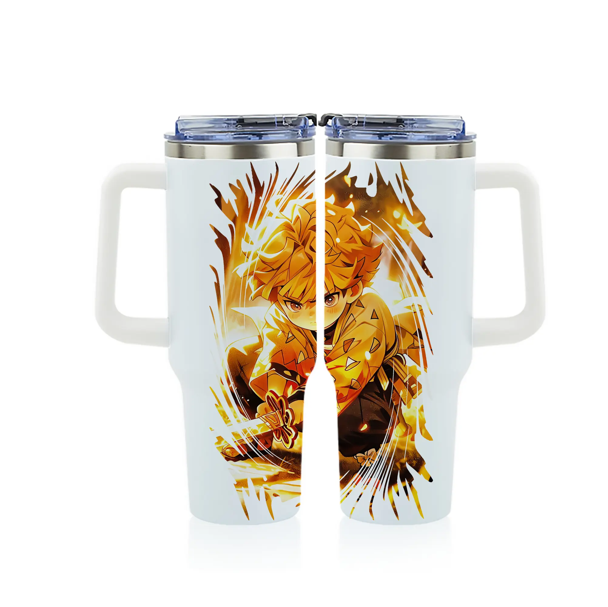 鬼滅の刃 グッズ,我妻 善逸 - 1200mL フルプリント車用タンブラー ・ 304ステンレス 内側 ・ 201ステンレス 外側 ・ 保温 保冷 ・ 通勤 ドライブ アウトドア用