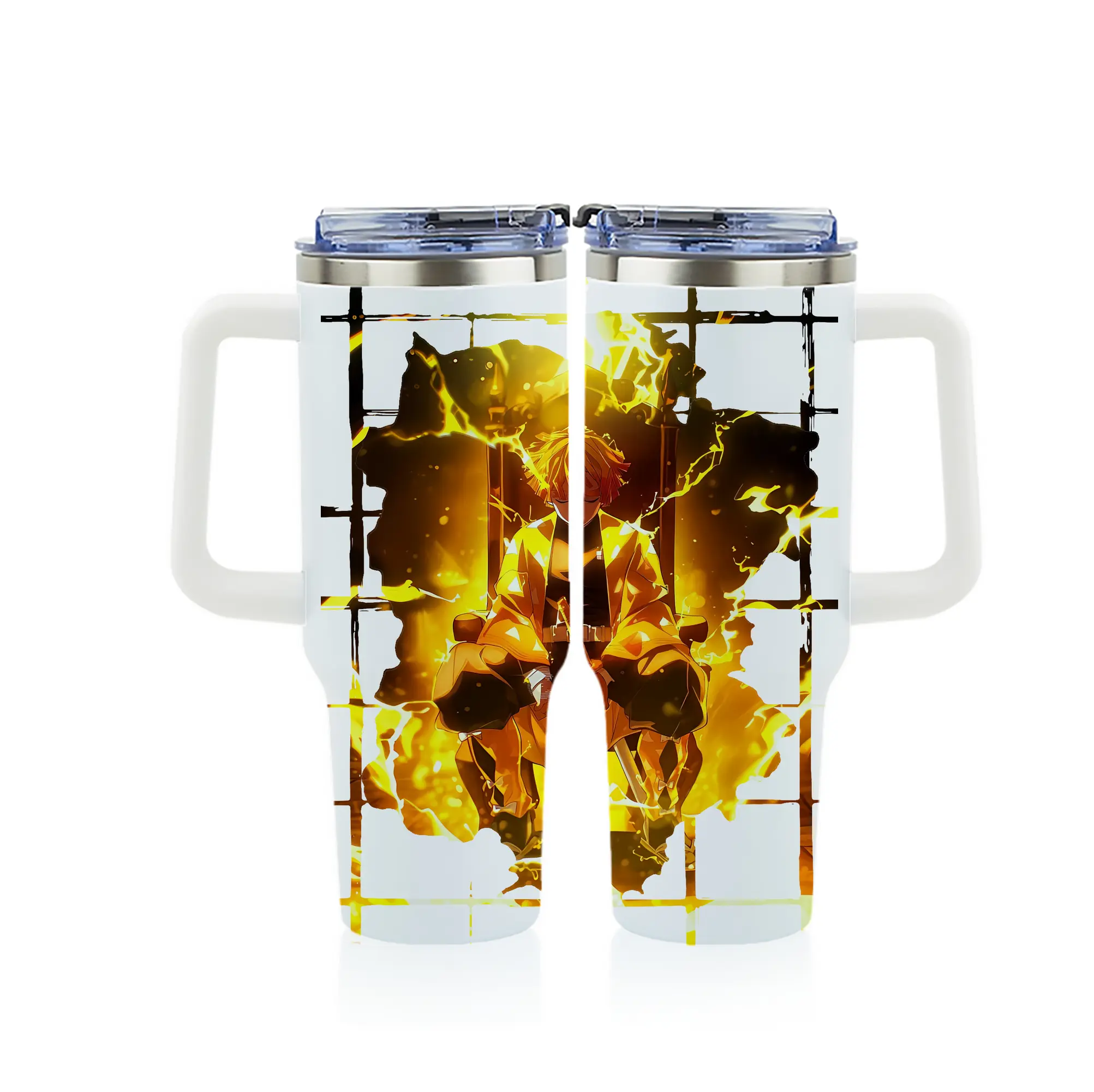 鬼滅の刃 グッズ,我妻 善逸 - 1200mL フルプリント車用タンブラー ・ 304ステンレス 内側 ・ 201ステンレス 外側 ・ 保温 保冷 ・ 通勤 ドライブ アウトドア用