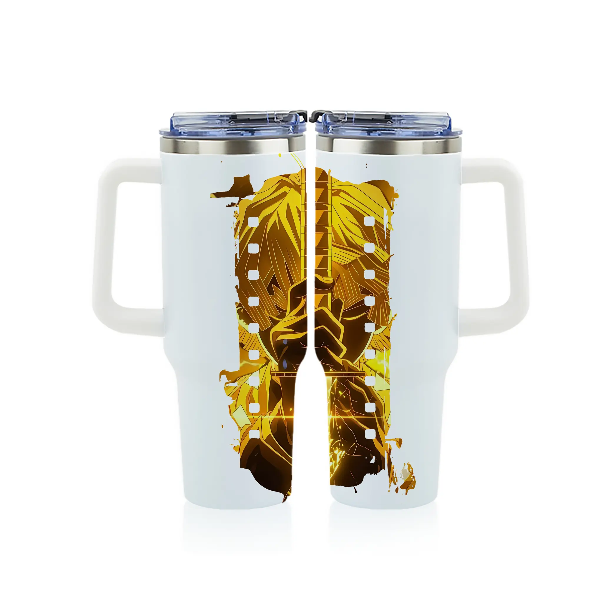 鬼滅の刃 グッズ,我妻 善逸 - 1200mL フルプリント車用タンブラー ・ 304ステンレス 内側 ・ 201ステンレス 外側 ・ 保温 保冷 ・ 通勤 ドライブ アウトドア用